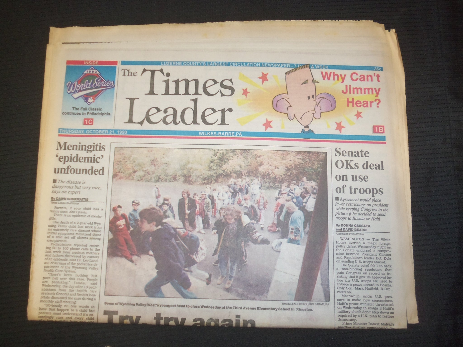 1993 OCT 21 WILKES-BARRE TIMES LEADER – MENINGITIS EPIDEMIC UNFOUNDED – NP 7551
