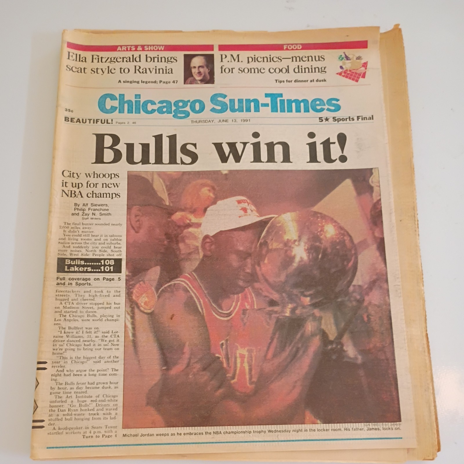 Chicago Sun-Times newspaper Bulls 1st NBA title Michael Jordan
