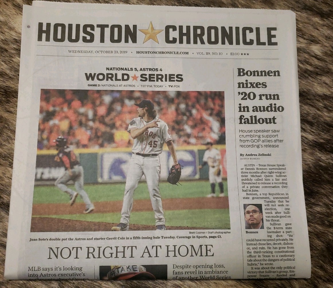 2019 World Series game 1 Houston Chronicle newspaper ASTROS NATIONALS ?? MLB