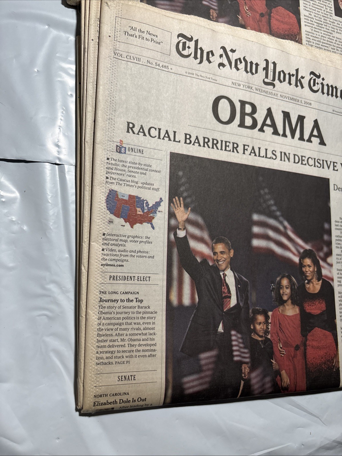 Obama Election Win Lot Of 3 Copies New York Times Newspaper Issue Nov. 5th 2008