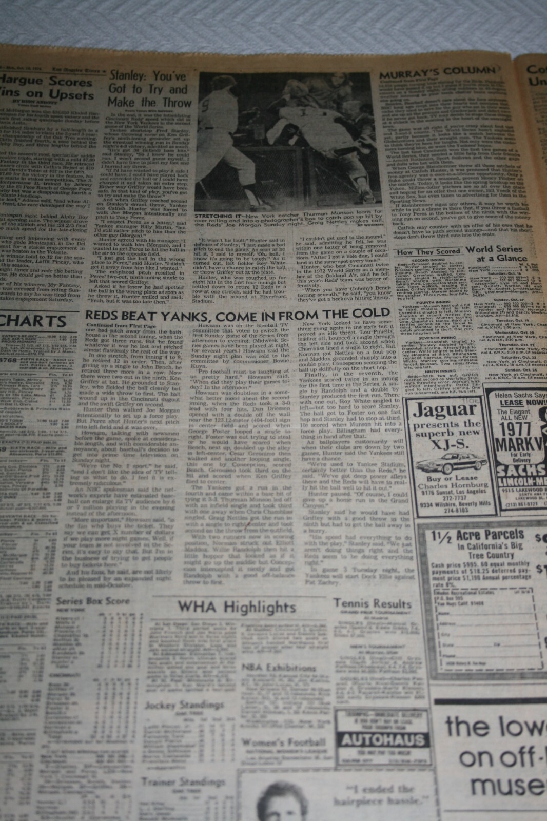 1976 LA Times SPORTS * World Series Game 2 * New York Yankees at Cincinnati Reds