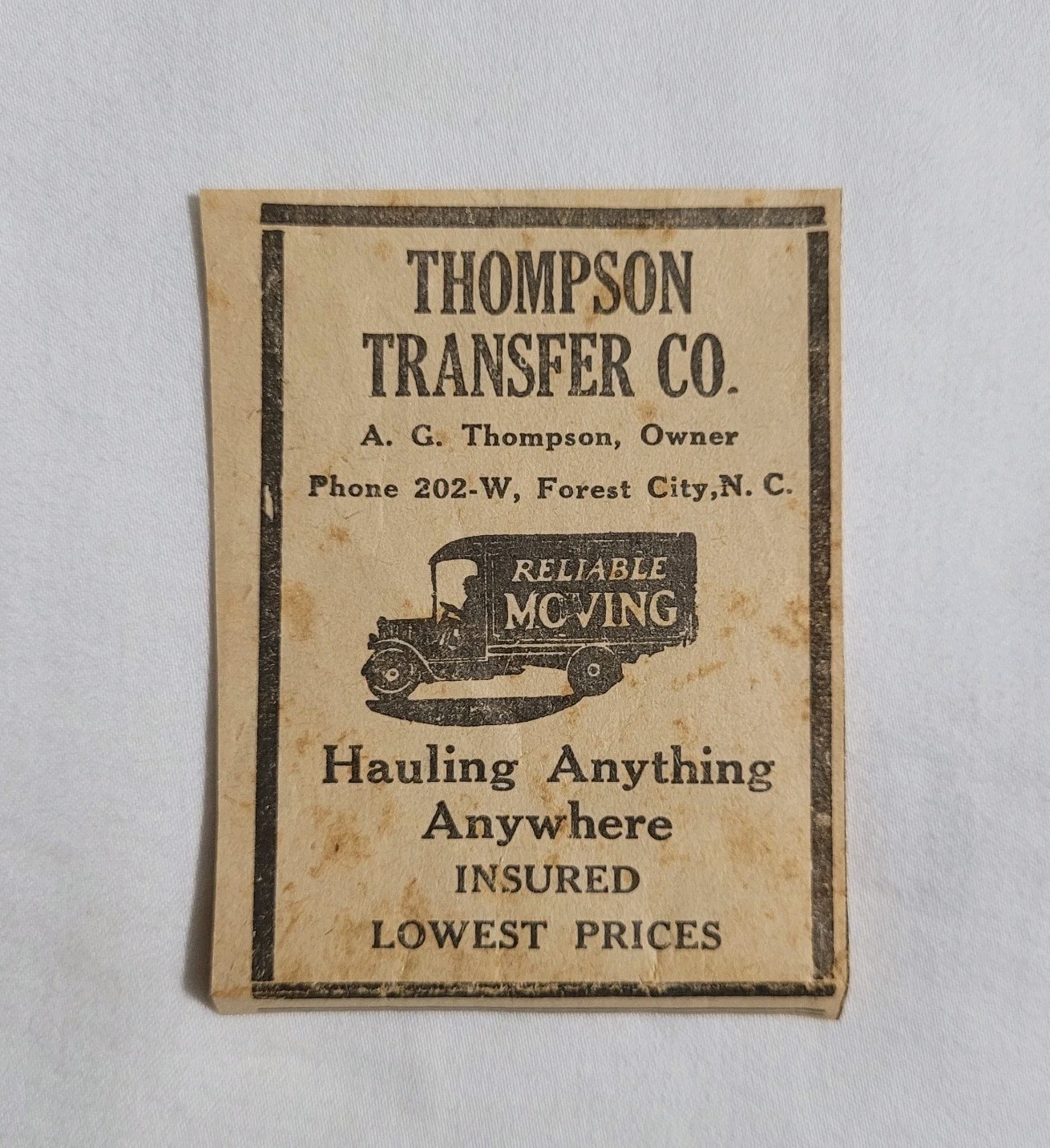 Vintage Thompson Transfer Co Forest City North Carolina Newspaper Advertisement