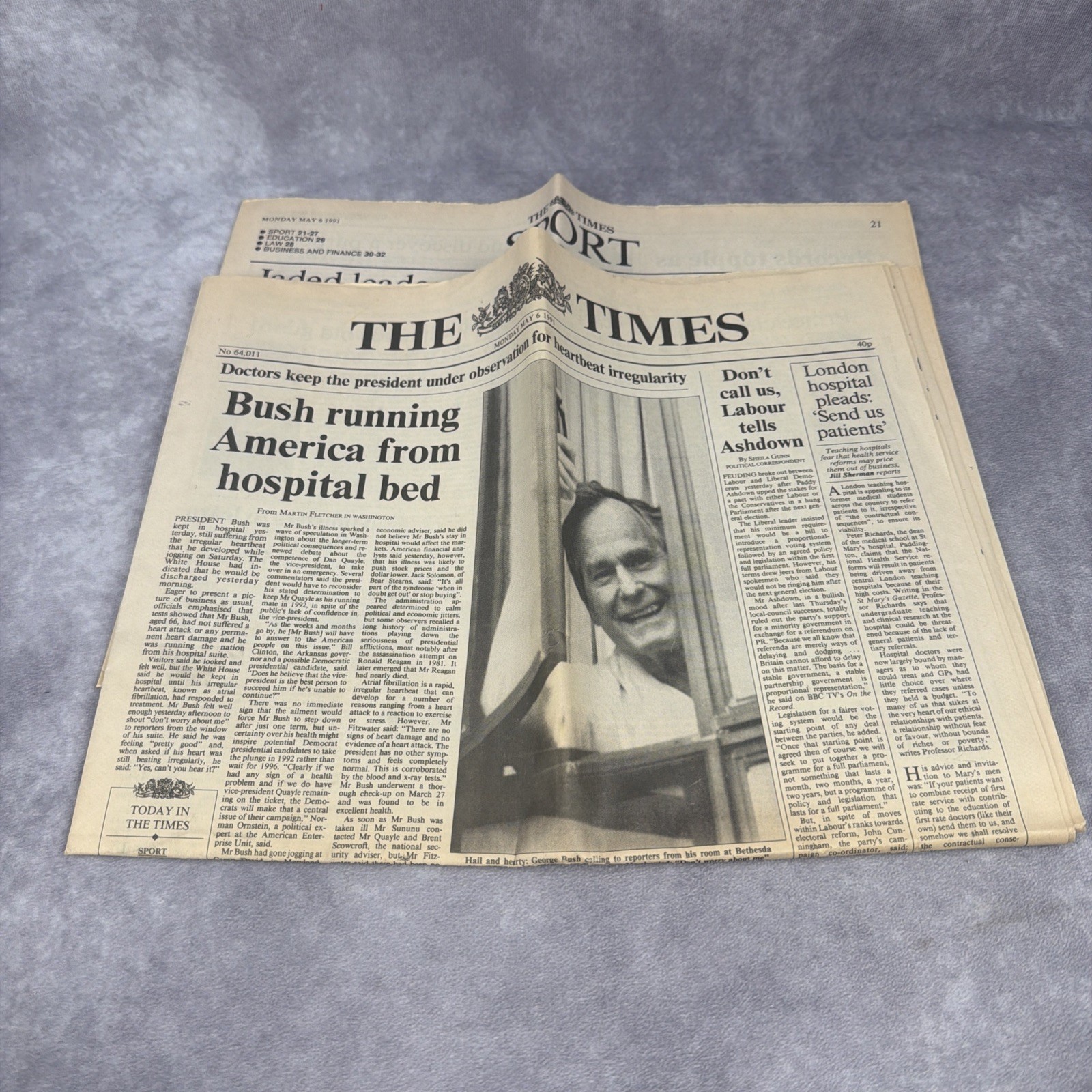 The Times London Newspaper May 6 1991 George H.W. Bush Hospital UK Complete