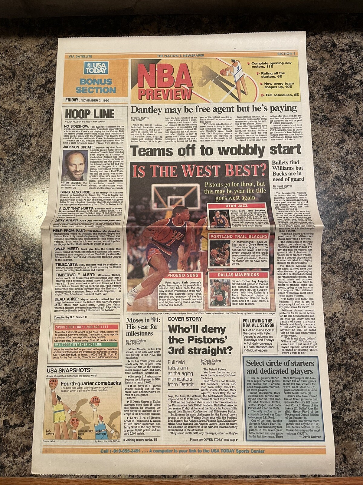 1990 NBA Basketball Preview USA Today Newspaper. Phoenix Suns. Michael Jordan