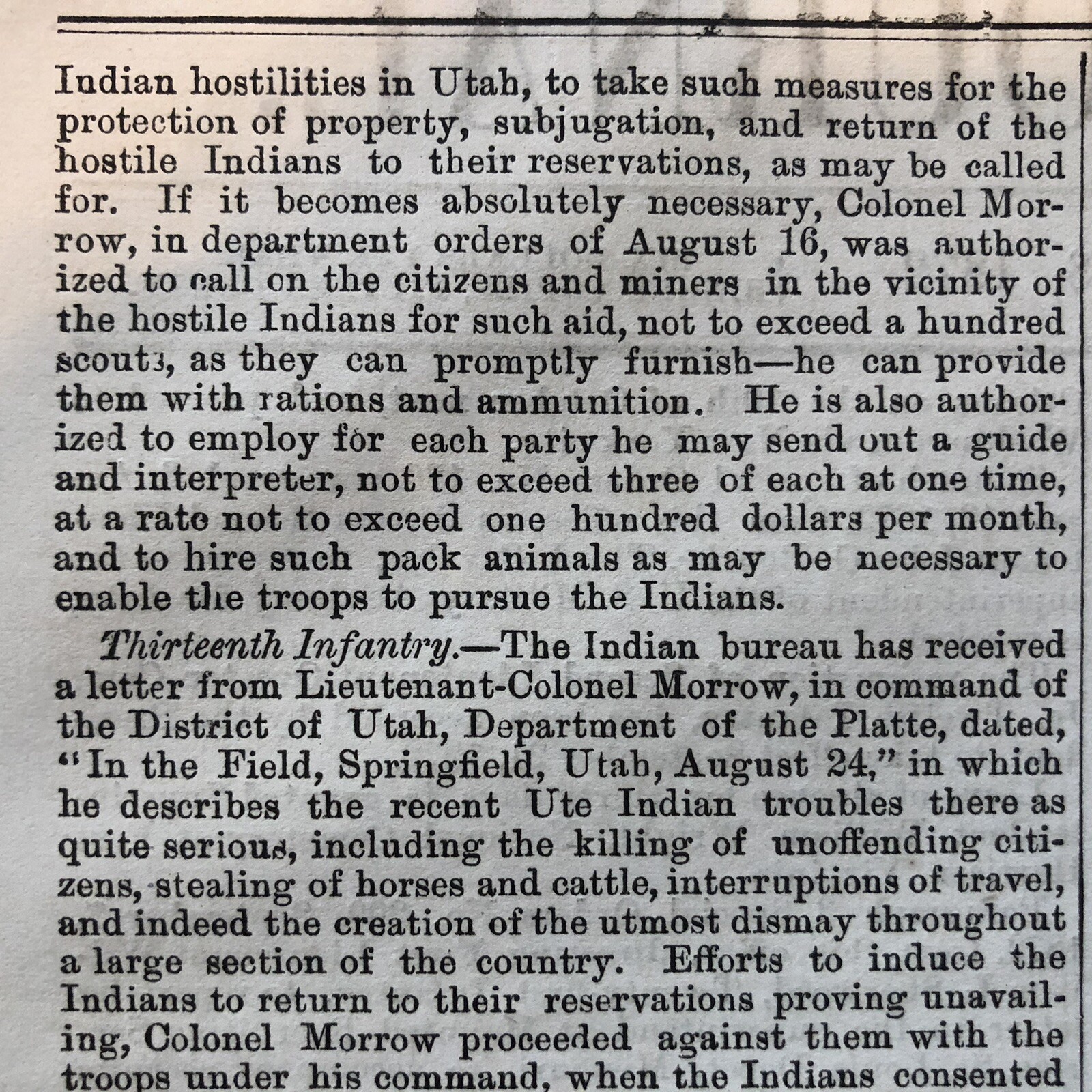BEST 1872 newspaper UTE INDIANS AMBUSH Raid White Settlements near PROVO UTAH
