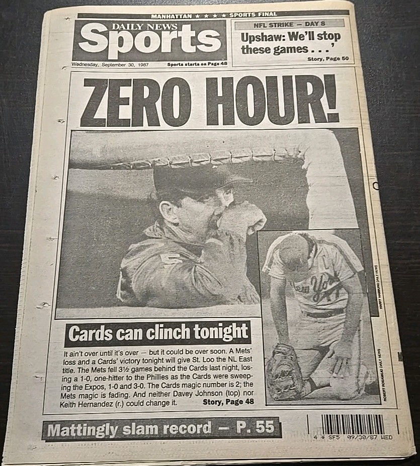 Daily News Wednesday September 30, 1987 Plane Crash Mets Playoff Chase