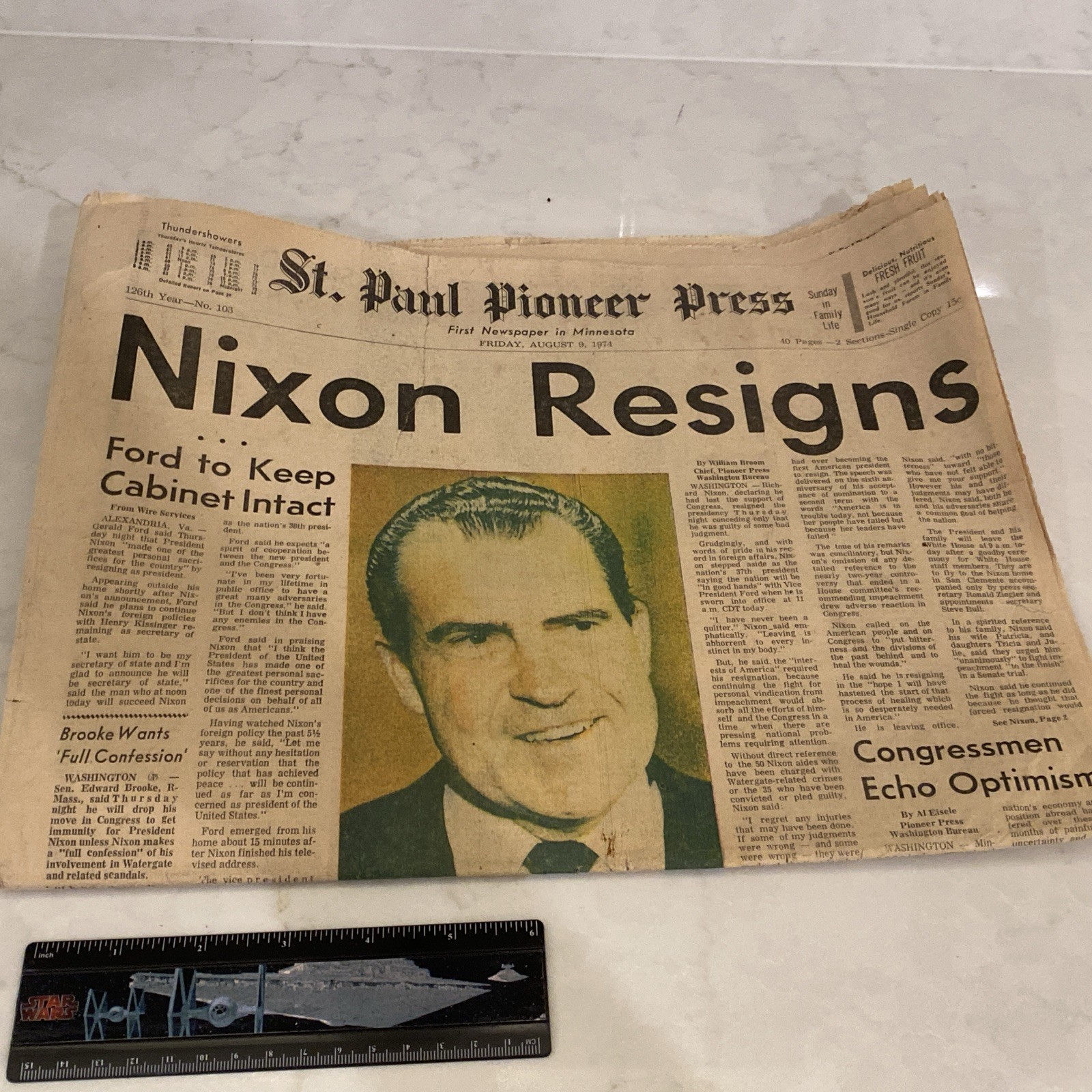 Nixon Resigns – St. Paul Pioneer Press – August 9, 1974 Vintage Newspaper READ