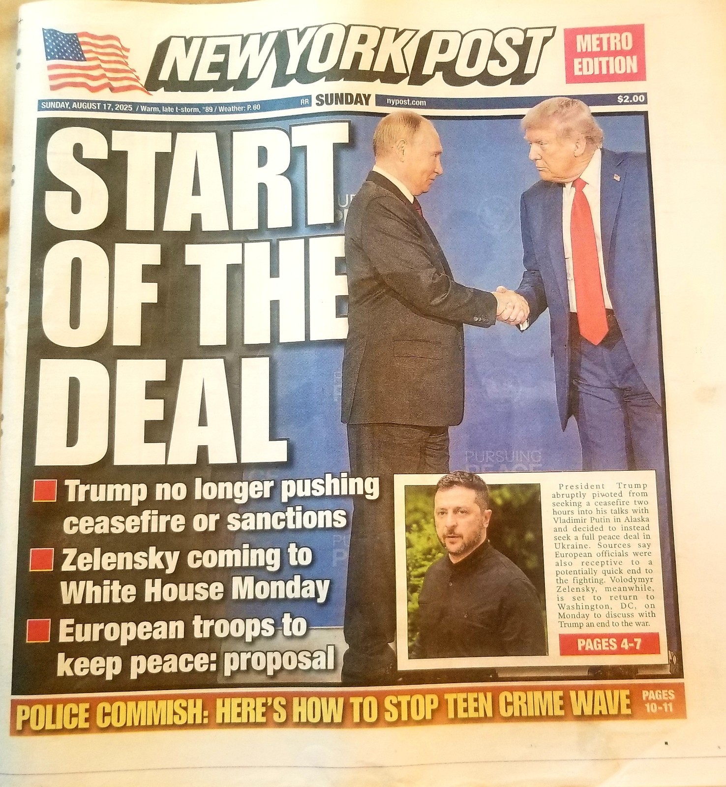 START OF THE DEAL DONALD TRUMP PUTIN ALASKA PEACE SUMMIT NY POST 8/17 2025