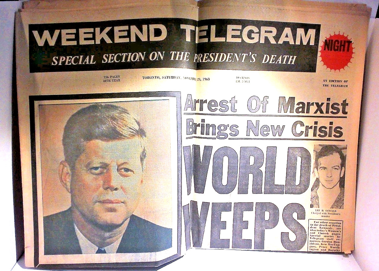 1963 JFK Assassination Newspaper Lot 6 Original Vintage WORLD WEEPS Toronto