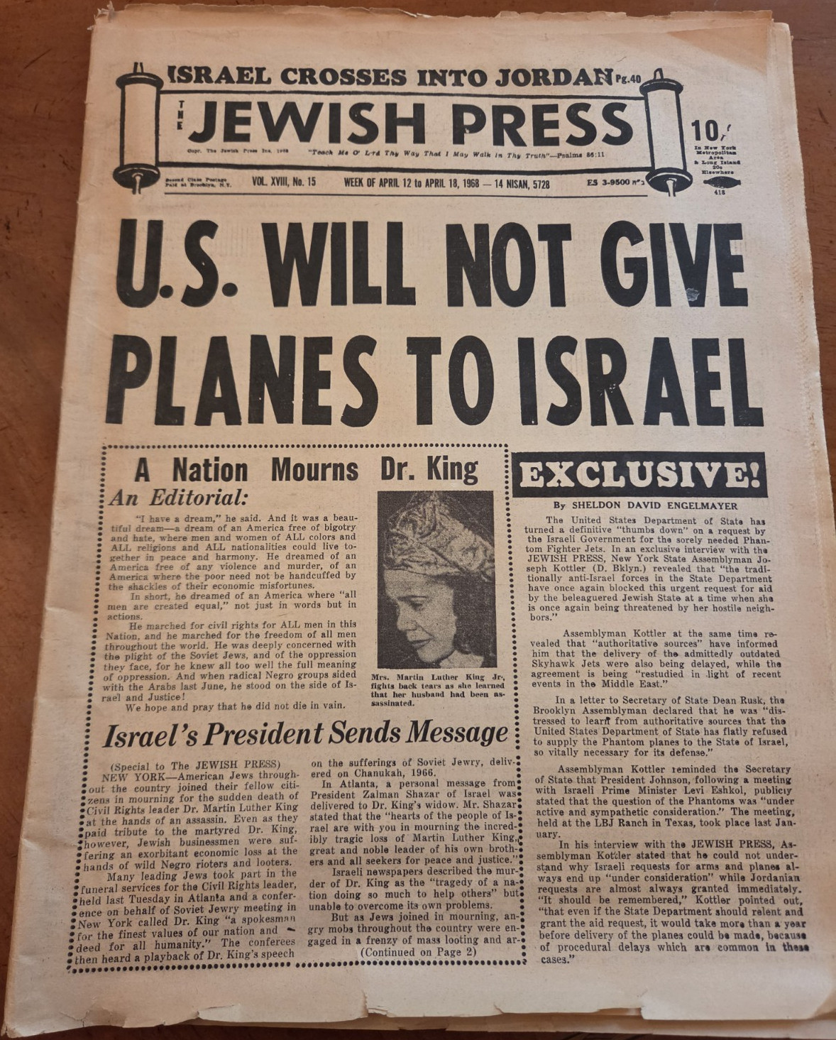 Jewish Press Newspaper 1968 US and Israel relations and,MLK Assassination