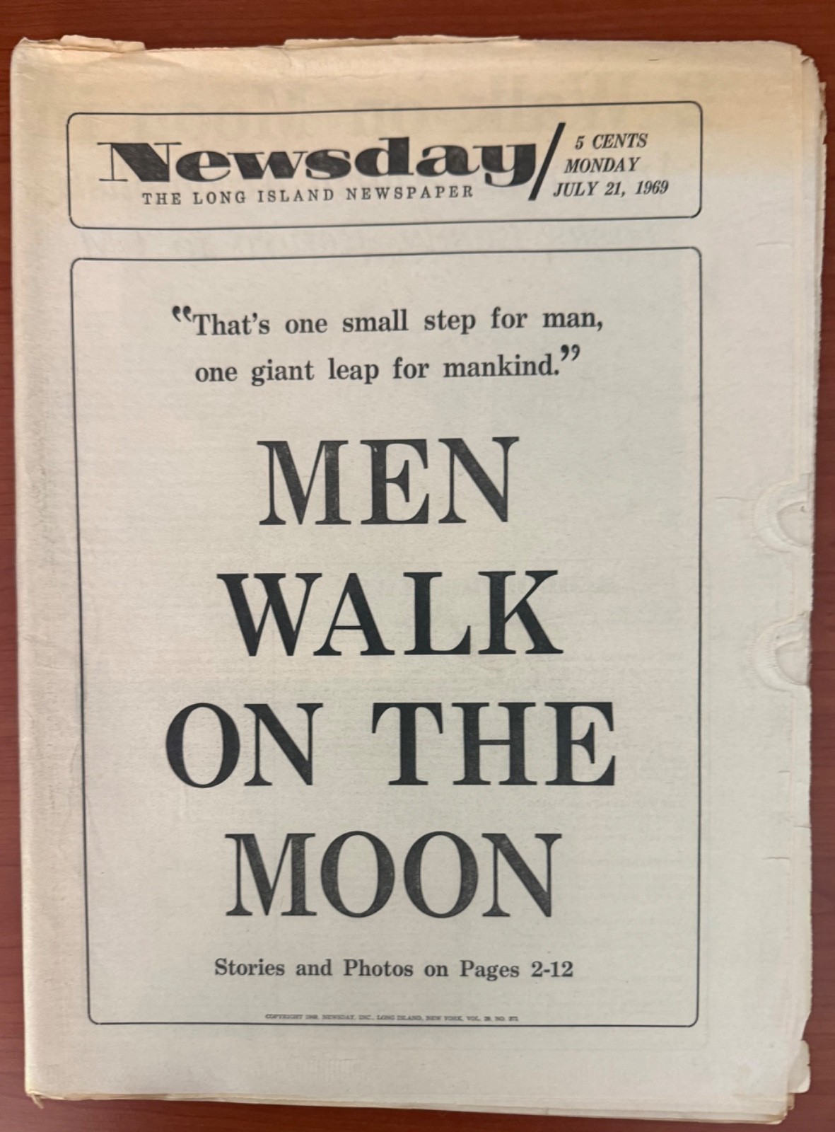 New York Newsday-Men Walk On The Moon-July 21, 1969 COMPLETE NEWSPAPER