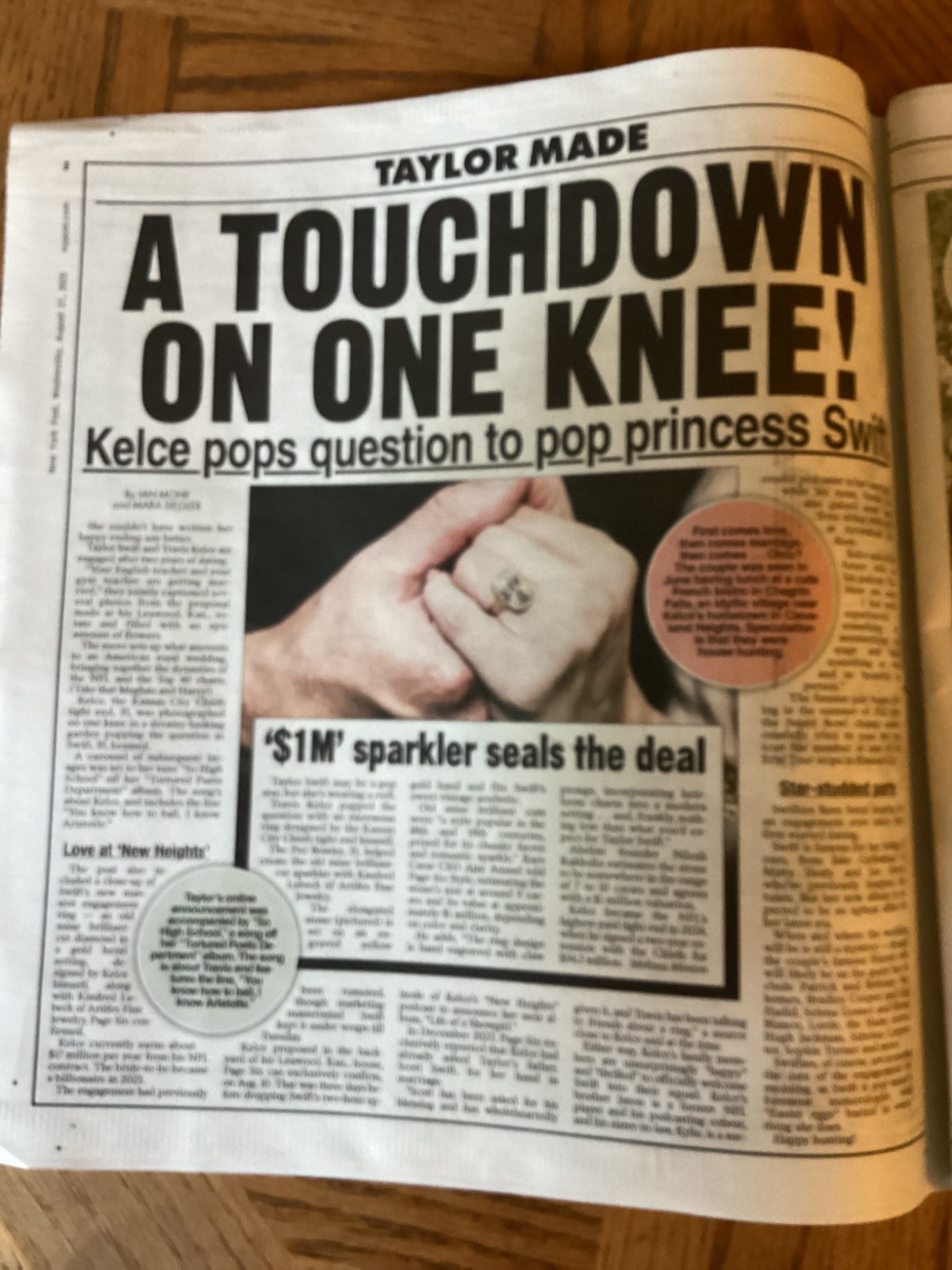 New York Post 8-27-25 Taylor Swift & Travis Kelce Engaged “Tay Yes!”