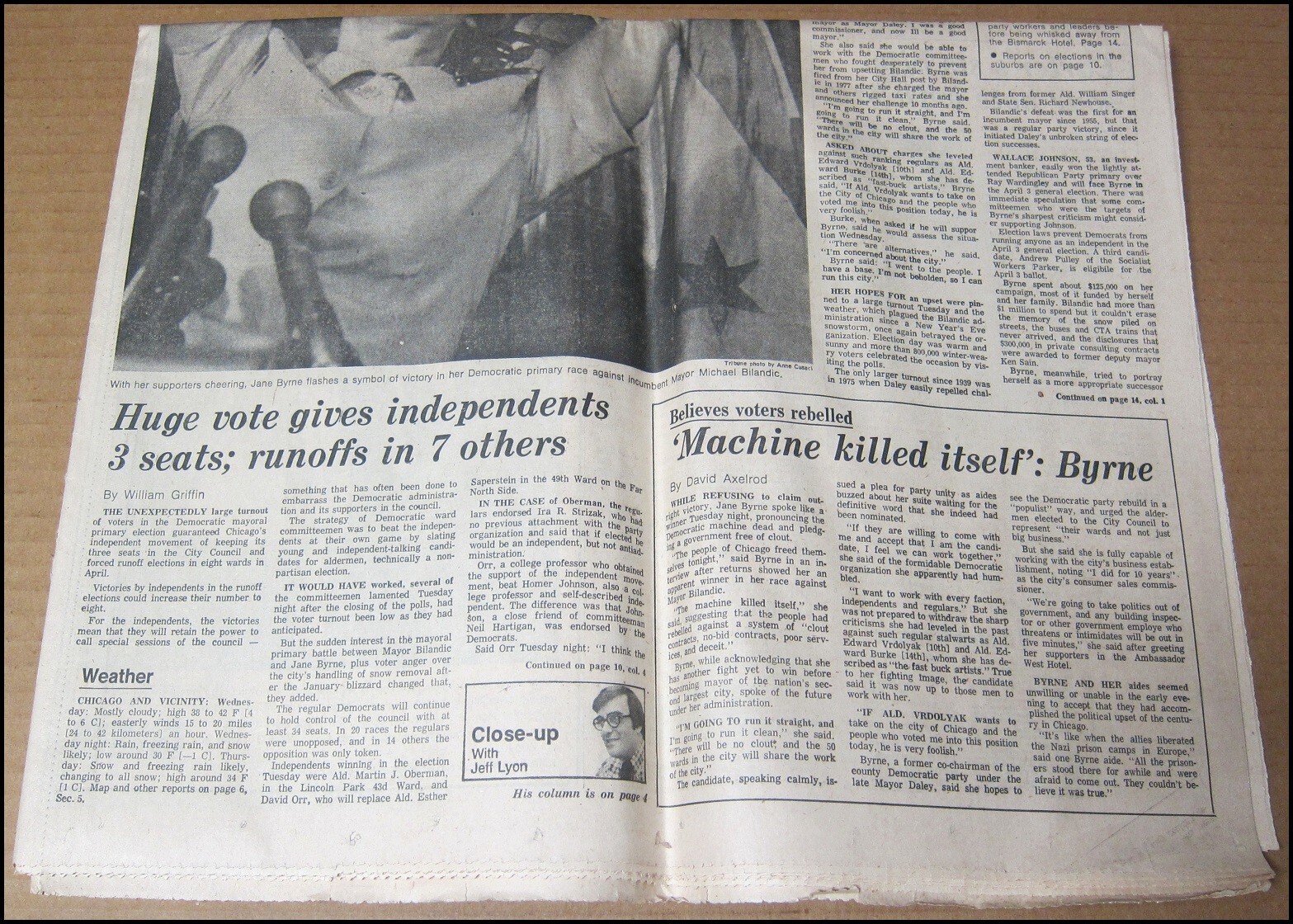 1979 Jane Byrne Wins Mayoral Primary Chicago Tribune Newspaper Mayor of Chicago