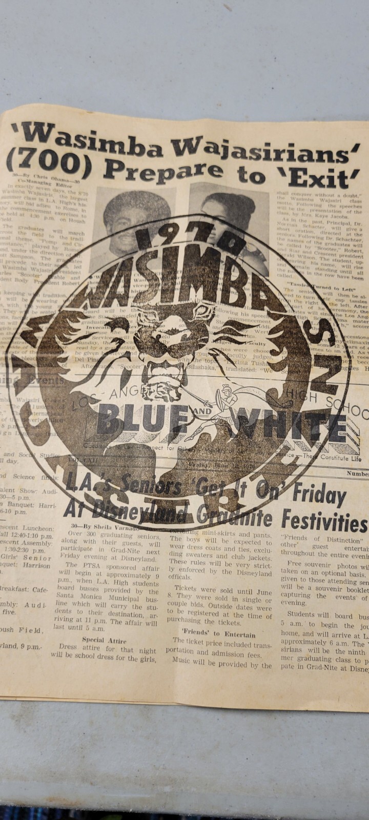 Vintage Rare 1970 LA High School Americana Wassimba Wajasiris Black Newspaper