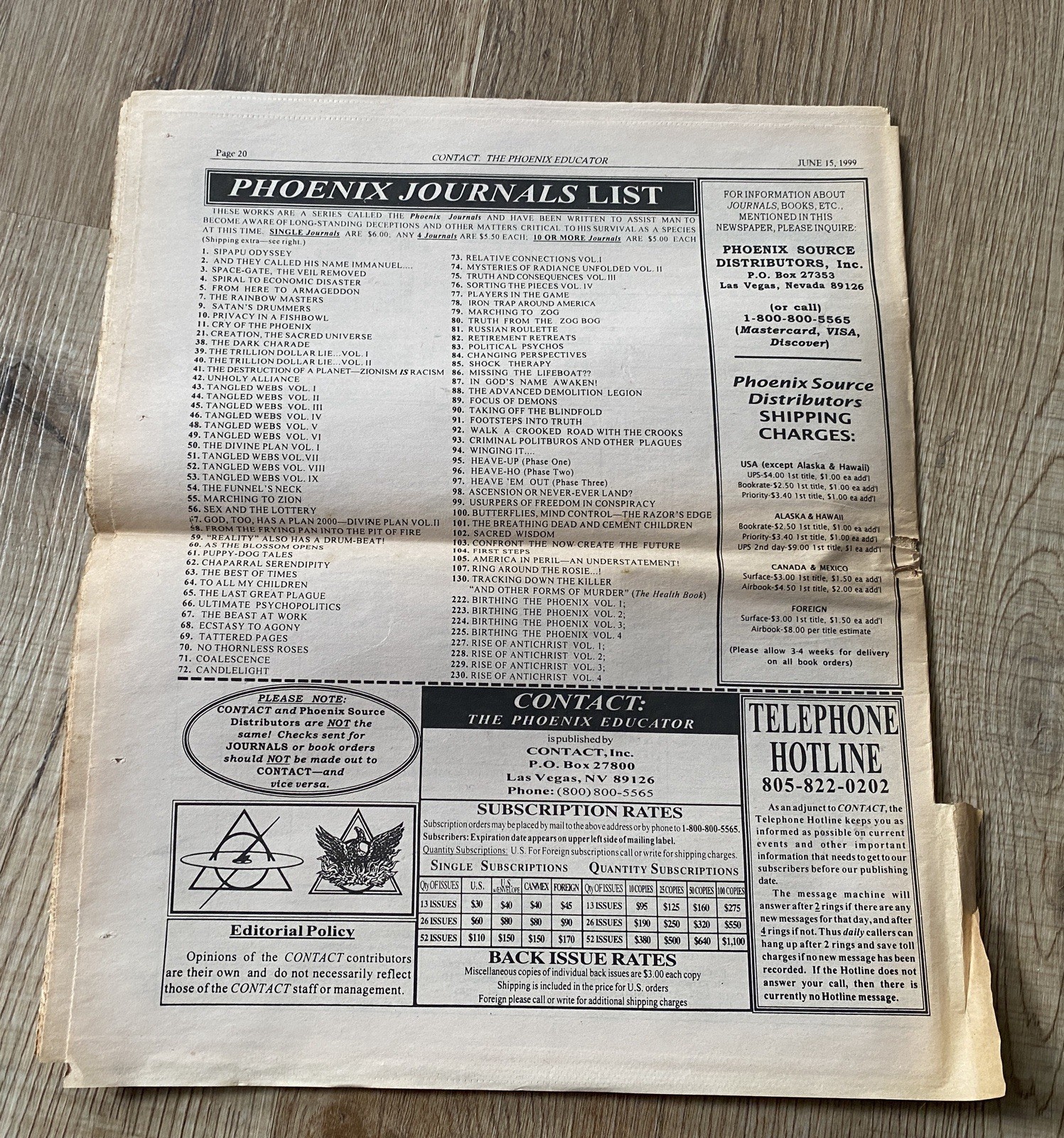 Vtg Conspiracy Newspaper Alternative Theory Contact The Phoenix Journal *SEE