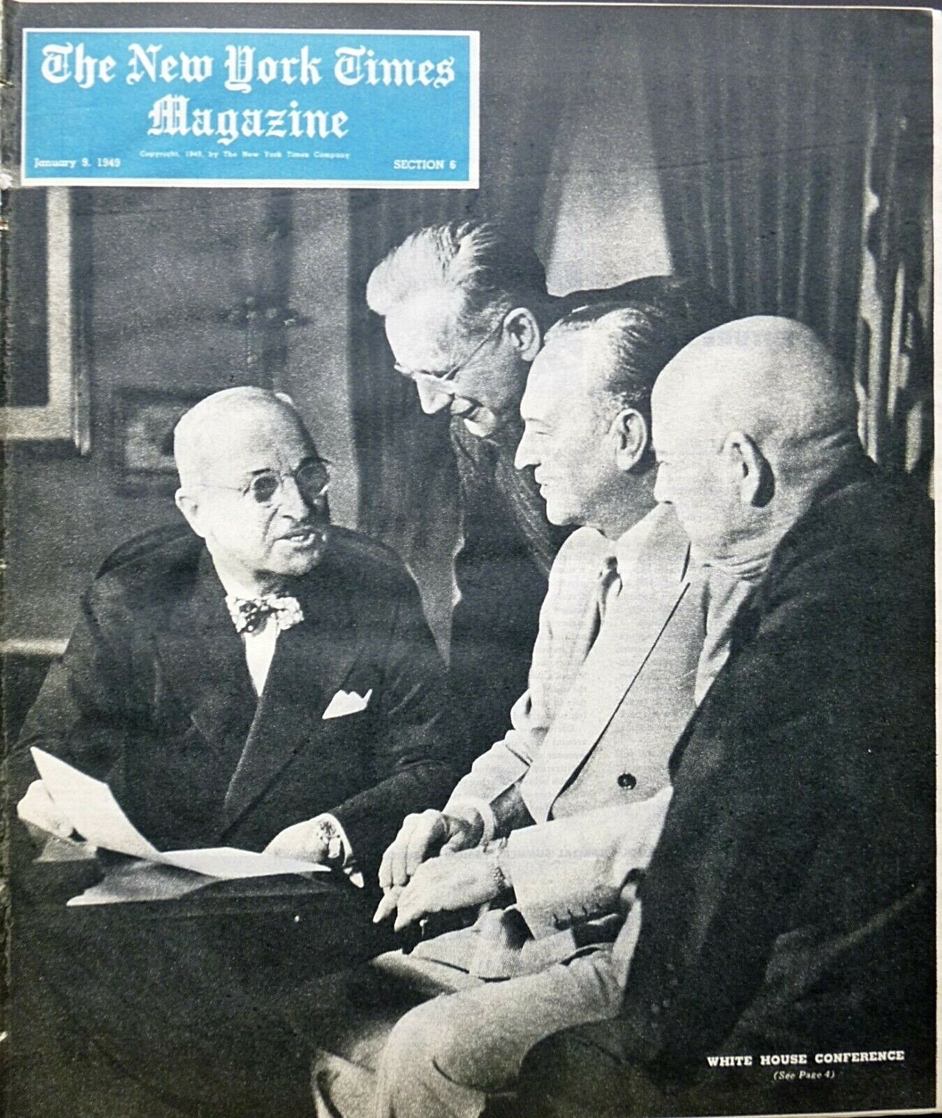 1949 January 9 WHITE HOUSE TRUMAN McCORMACK RAYBURN BARKLEY LAVELLI YALE CAT NY