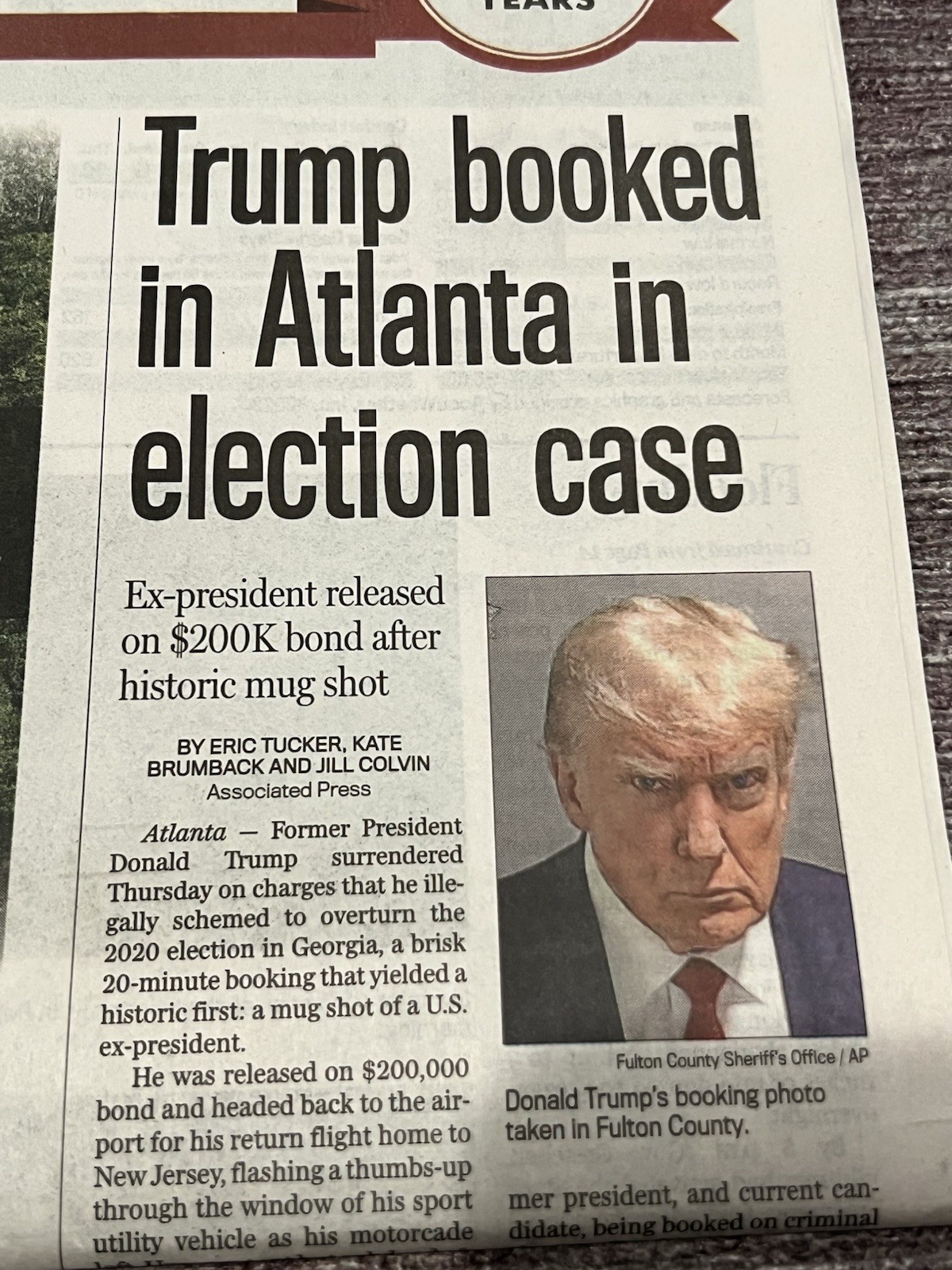 TDN Donald Trump Newspaper Fulton Mugshot 8/25/2023 The Detroit New 150 Years
