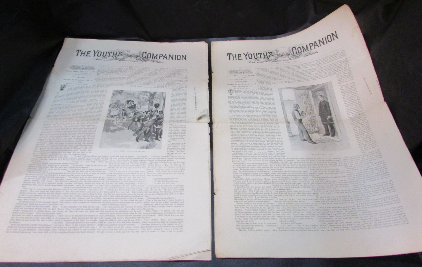 2 Original Old 1897 The Youths Companion Boston Antique Newspapers 1/28 and 2/11