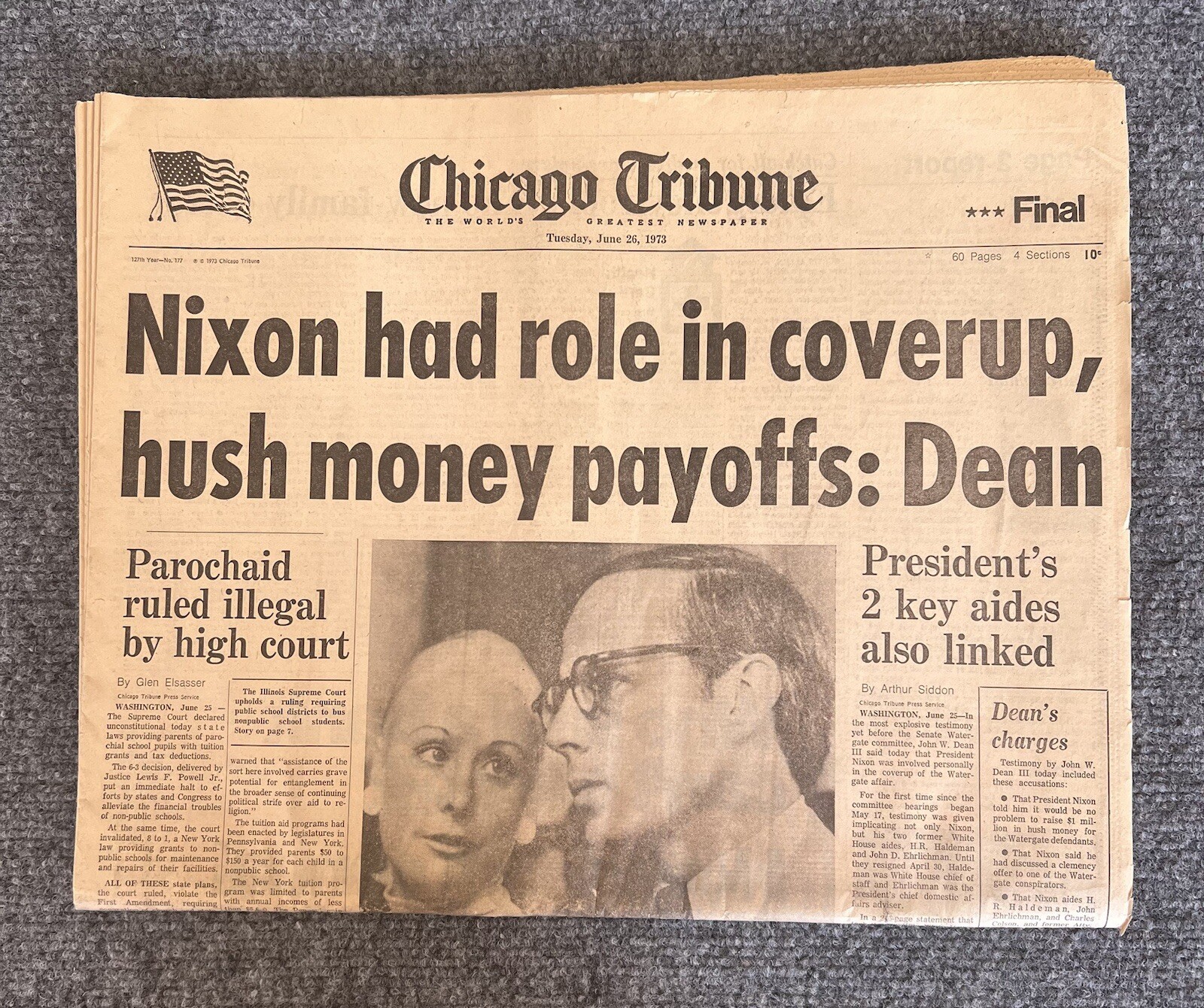 Chicago Tribune “Nixon Coverup Roll” Watergate Tuesday June 26 1973