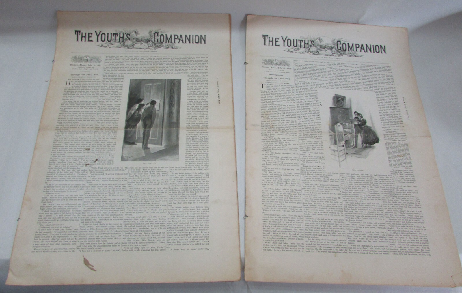2 Original Old 1897 The Youths Companion Boston Antique Newspapers 7/15 and 7/22