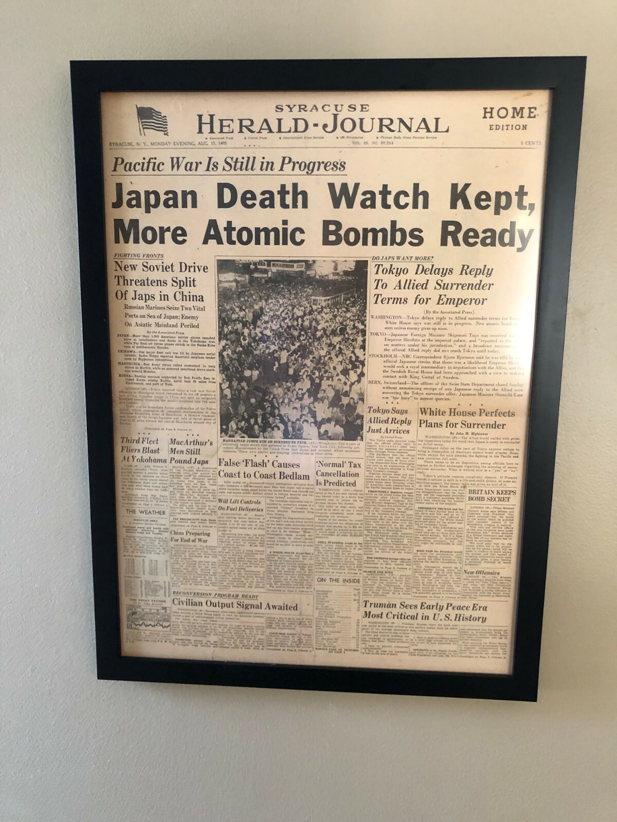 JAPAN DEATH WATCH MORE ATOMIC BOMBS…Aug.. 13, 1495 Newspaper- Pages in History