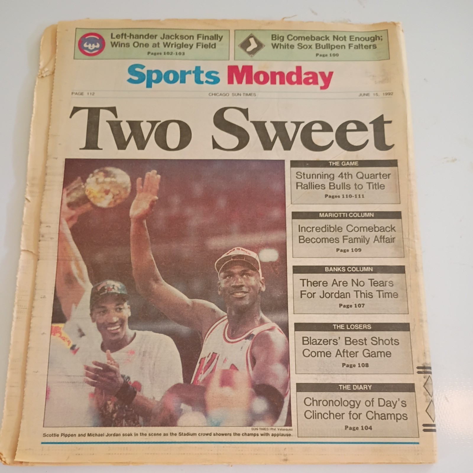 Jordan 1992 Chicago Sun-Times, World Champs. 2nd Time Chicago Bulls.