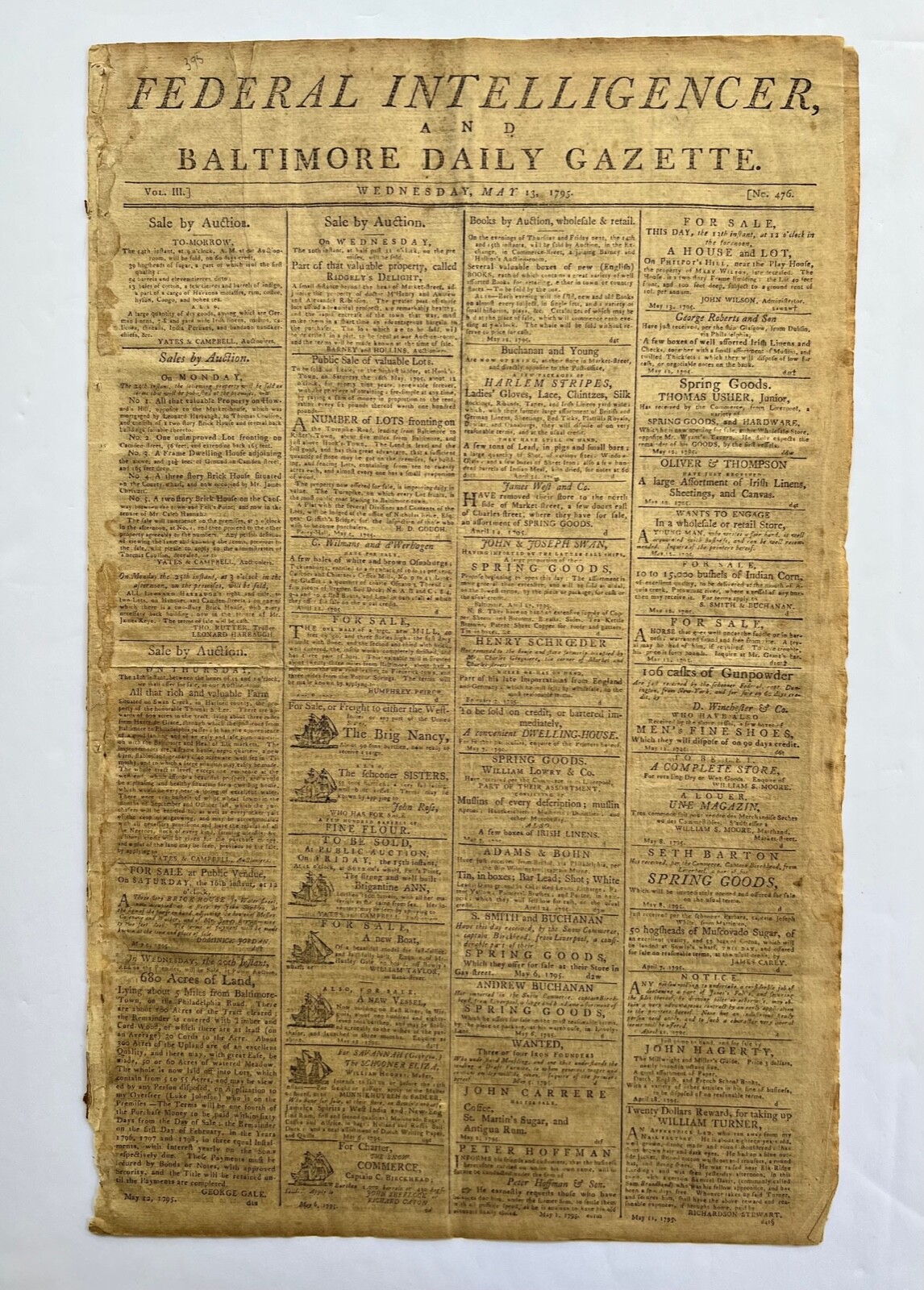 1795 Federal Intelligencer and Baltimore Daily Gazette Historic Newspaper