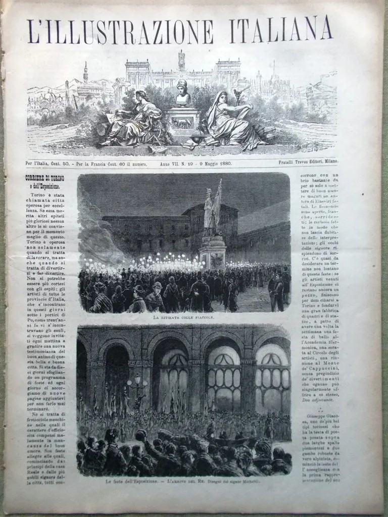 L’Illustrazione Italiana del 9 May 1880 Clinica Rizzoli Exhibition of Turin