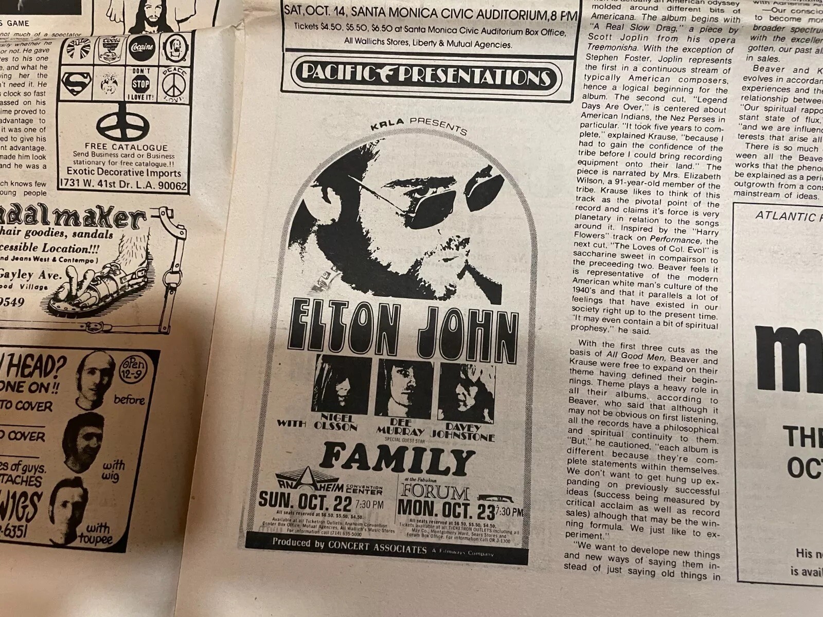 October 1972 Los Angeles Free Press Newspaper David Bowie John Prine Elton John