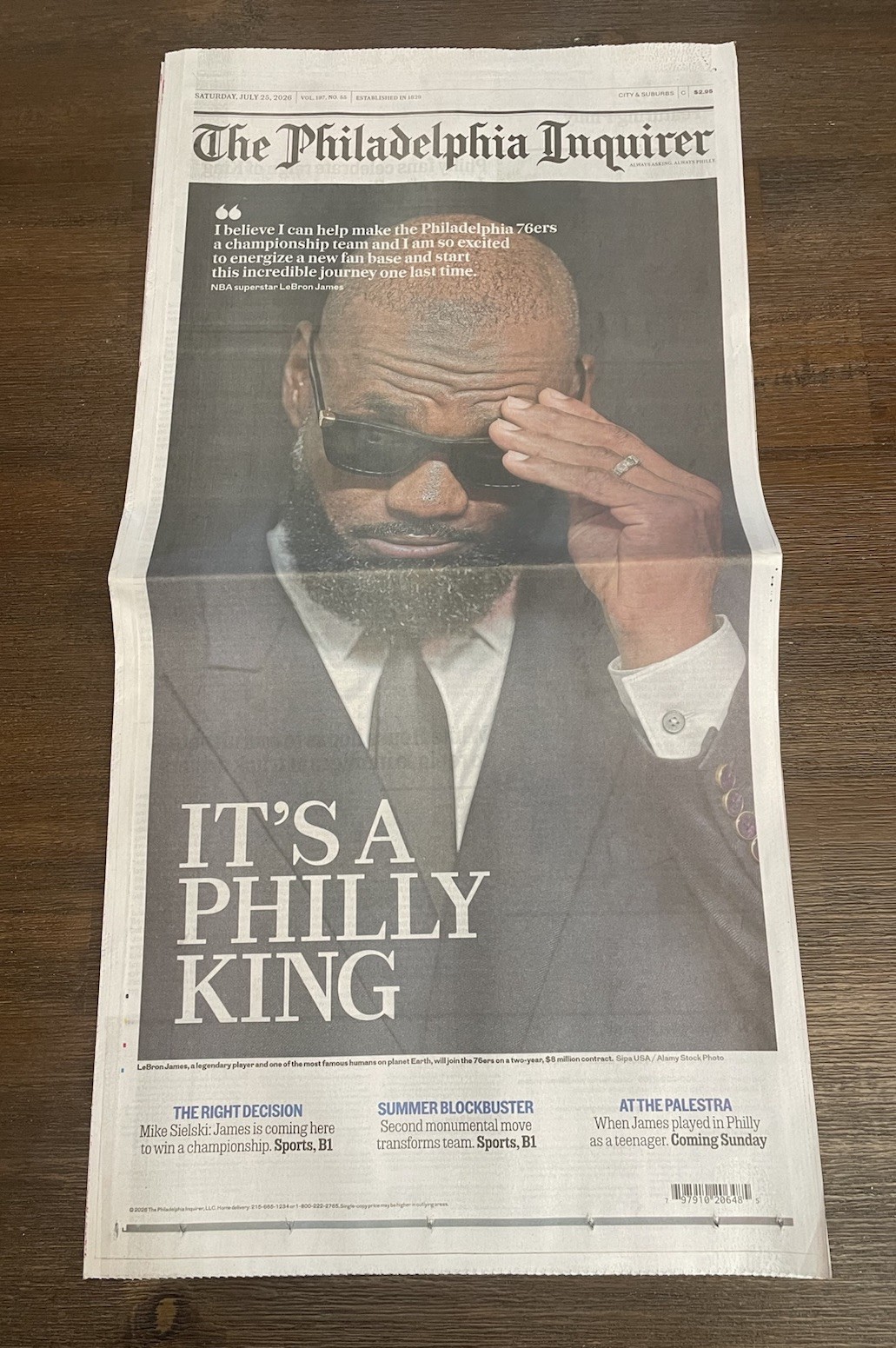 LeBron James Philadelphia 76ers Philadelphia Inquirer Newspaper Sixers 7/25/26