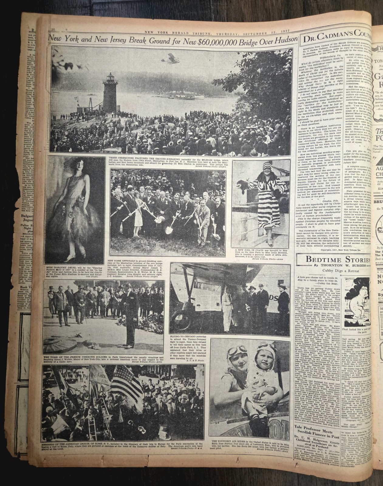 Sept 22, 1927 N.Y Herald Tribune Newspaper: TUNNEY vs DEMPSEY, BABE RUTH 55th