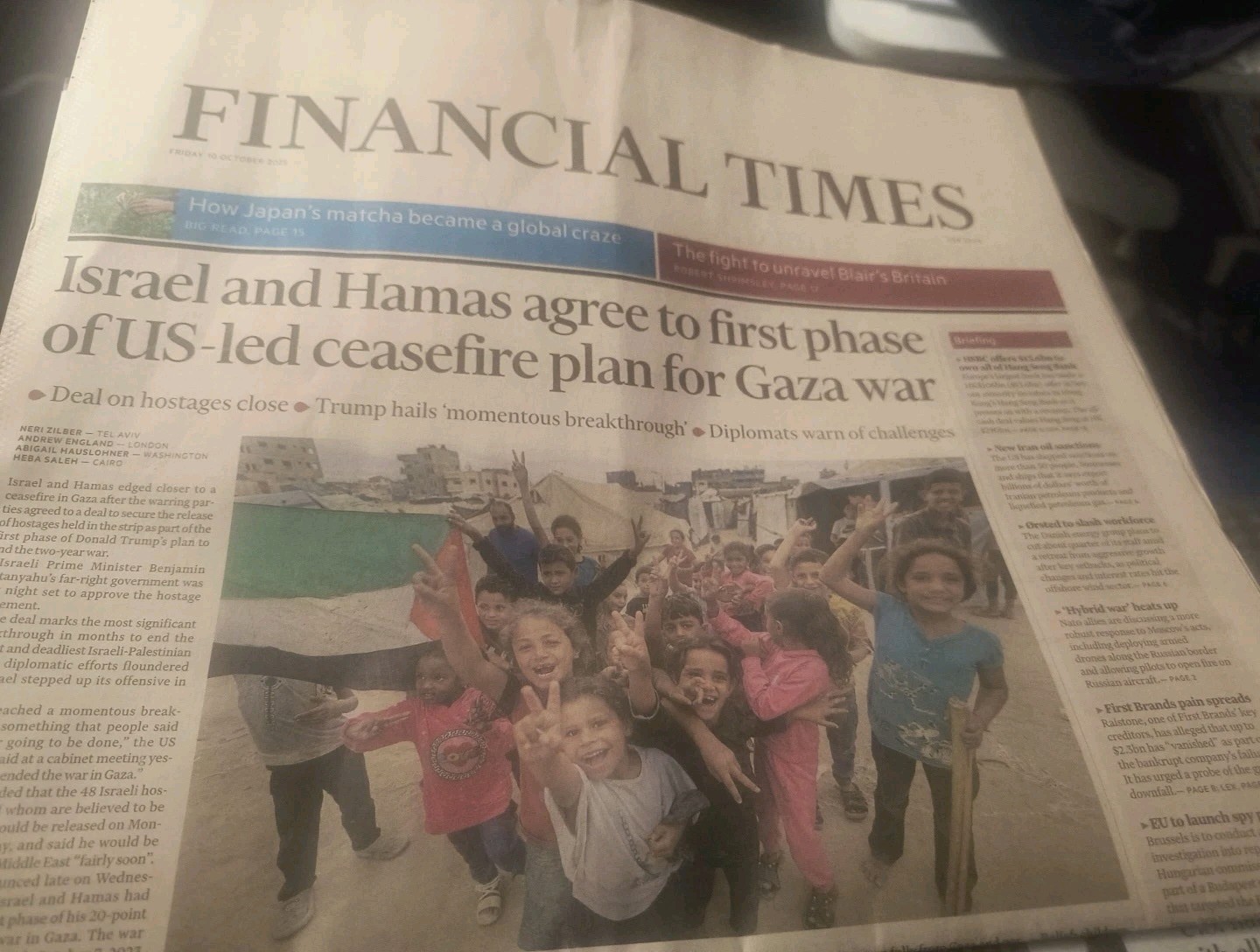 The Financial Times Newspaper Friday 10 October 2025 Israel and Hamas Agree…