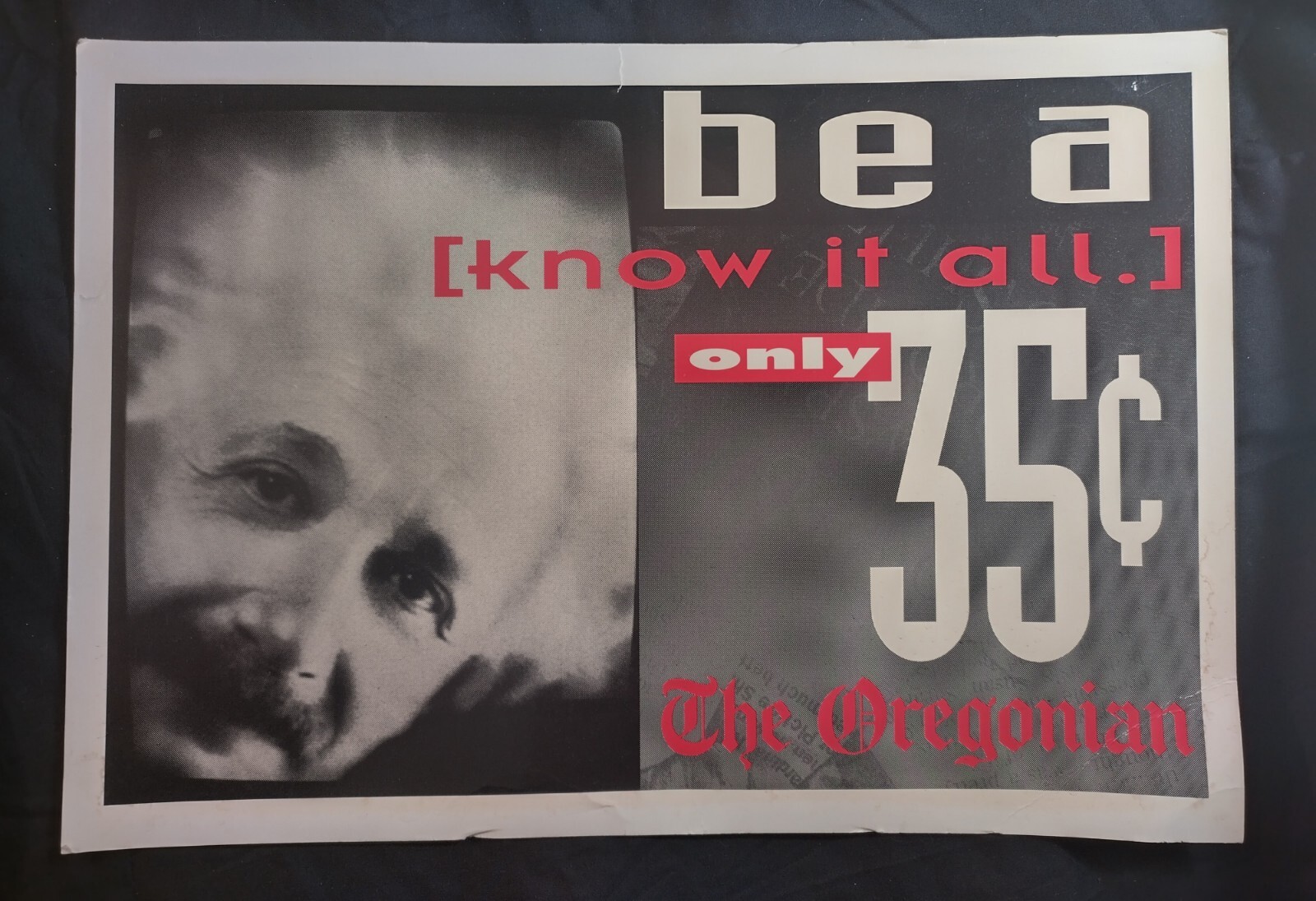 Vintage Oregonian Newspaper Einstein Promotional Poster “Be A Know It All 35¢”