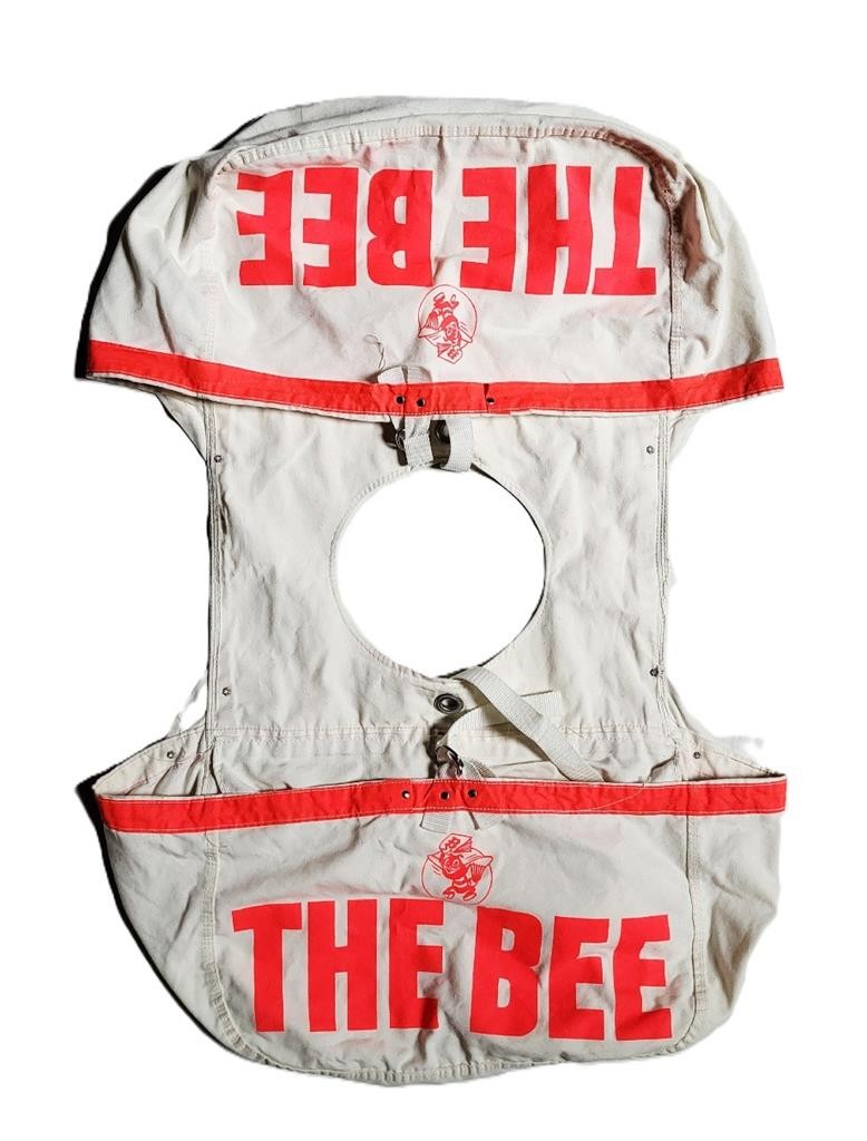 Vintage Sacramento Bee Newspaper Double Carrier Bag Canvas Neon Red Bee Logo