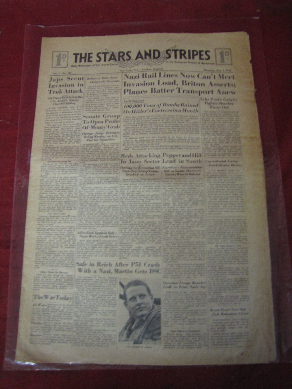 Antique 1944 The Stars & Stripes Newspaper Page (#5)