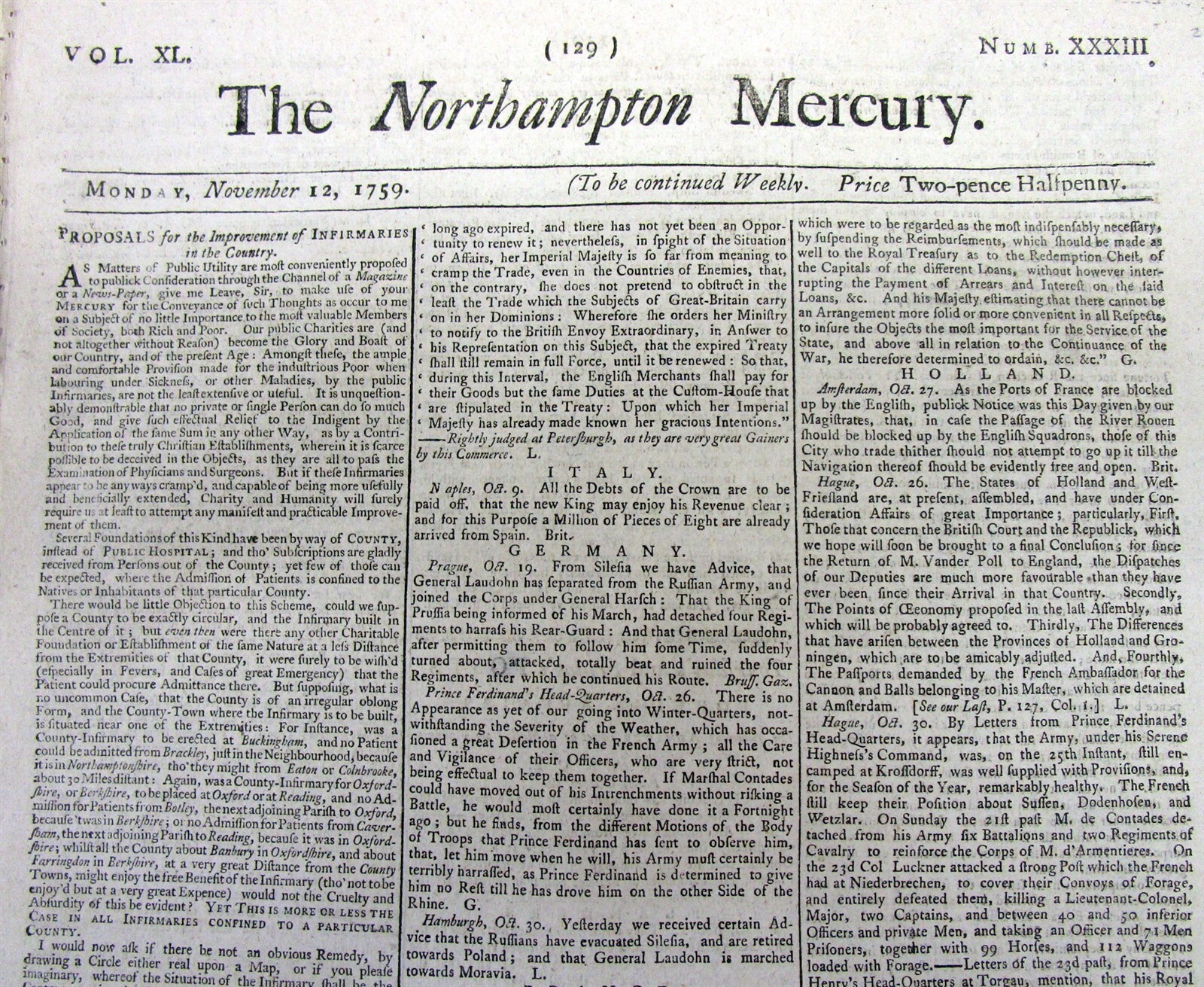 1759 newspaper CAPTURE of QUEBEC Canada by BRITISH duringThe French & Indian War
