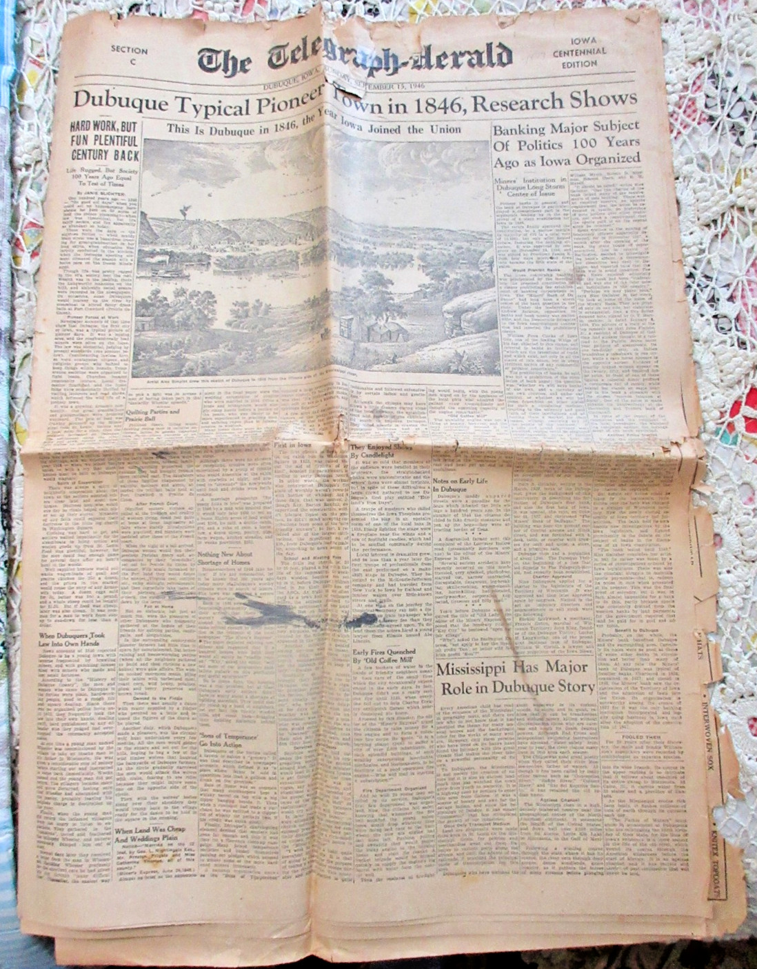 IOWA CENTENNIAL EDITION DUBUQUE TELEGRAPH HERALD 1946 COMPLETE SECTION PHOTO ADS