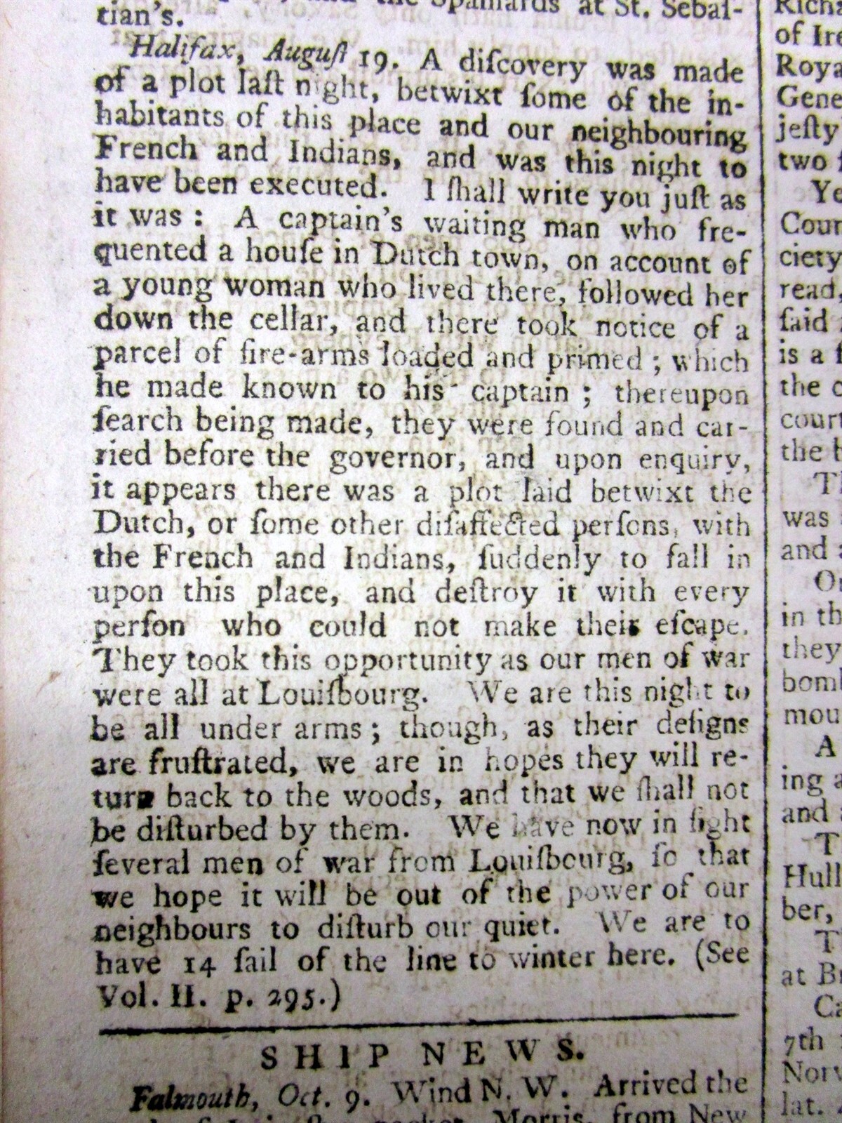 1758 FRENCH & INDIAN WAR newspaper FORT FRONTENAC CAPTURED Siege of Louisbourg
