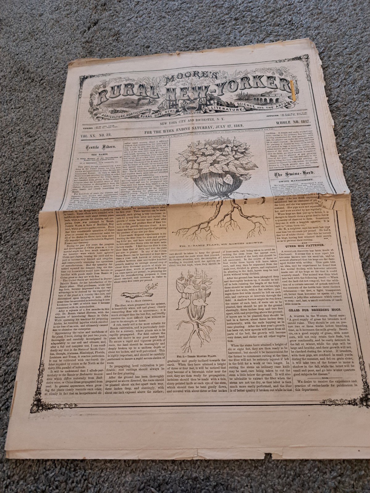 July 17 1869 Moore’s Rural New Yorker Newspaper Agriculture Horticulture