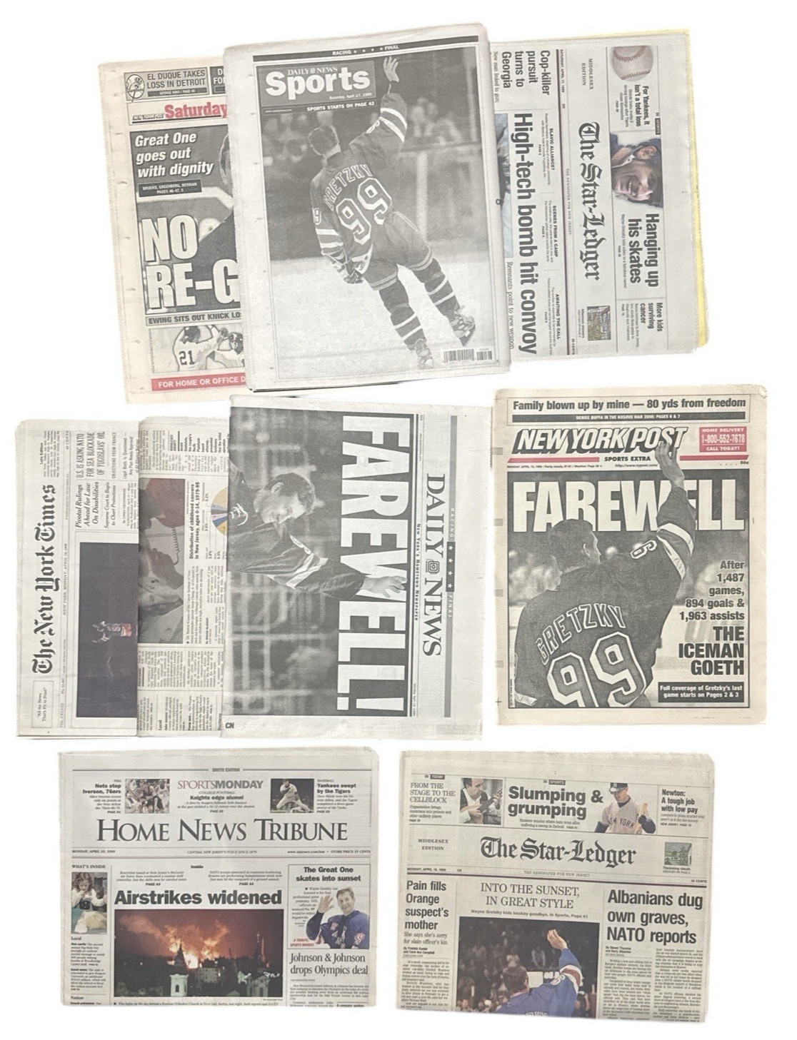 Set of 10 different newspapers from NY/NJ area Wayne Gretzky Retirement from NHL