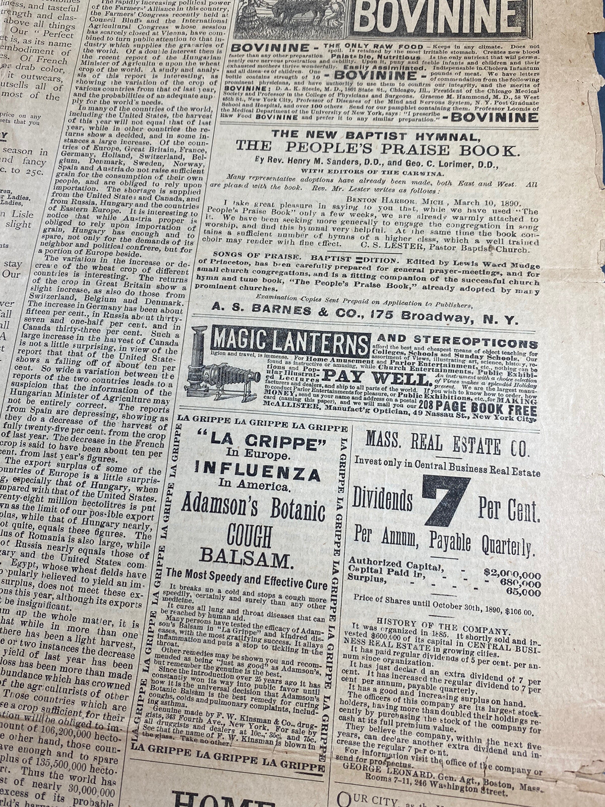 1890 Boston Newspaper “The Watchman” Many Interesting Ads & Articles, Catholic