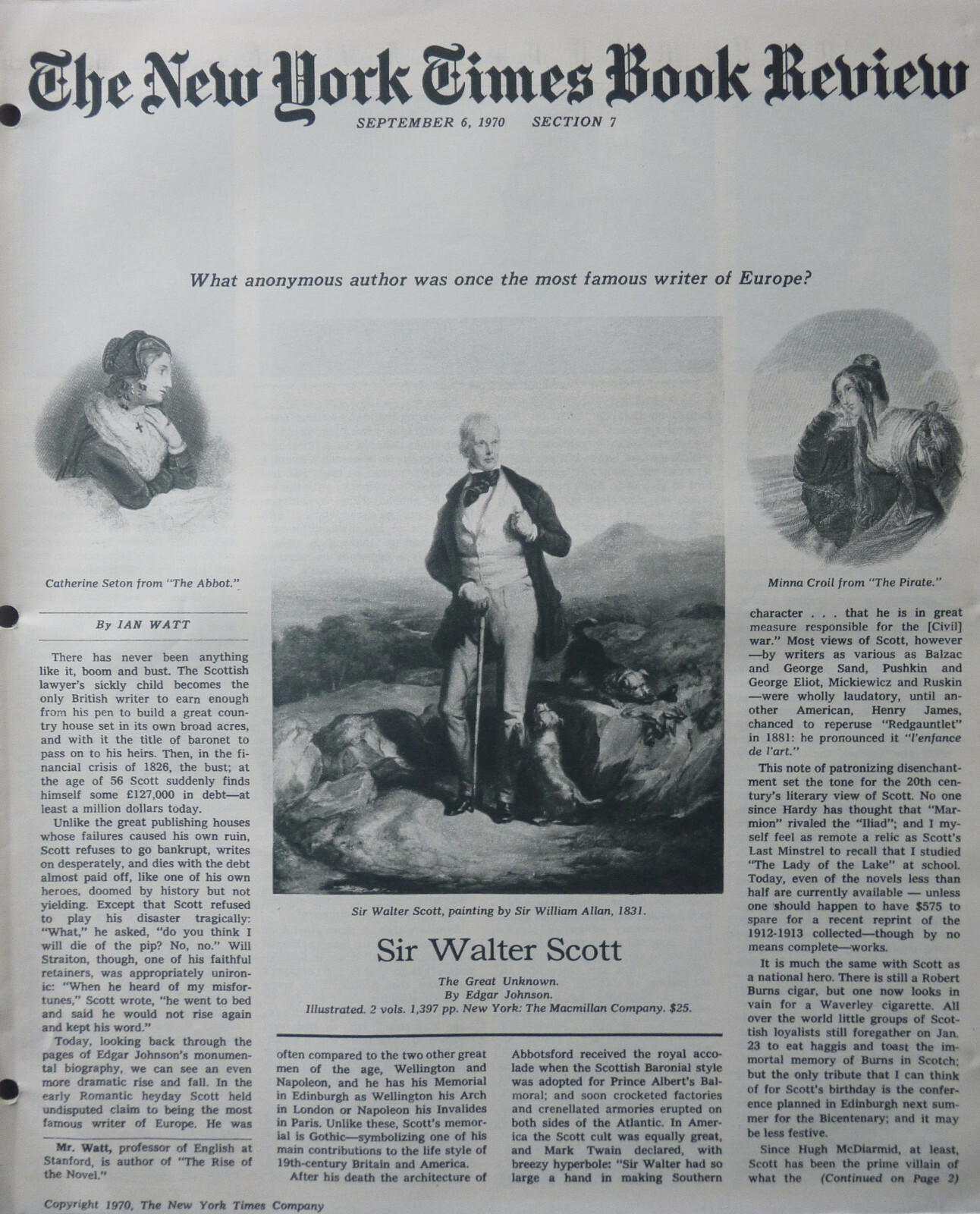 WALTER SCOTT GREAT UNKNOWN PAPILLON CHARRIERE 1970 September 6 Times Book Review
