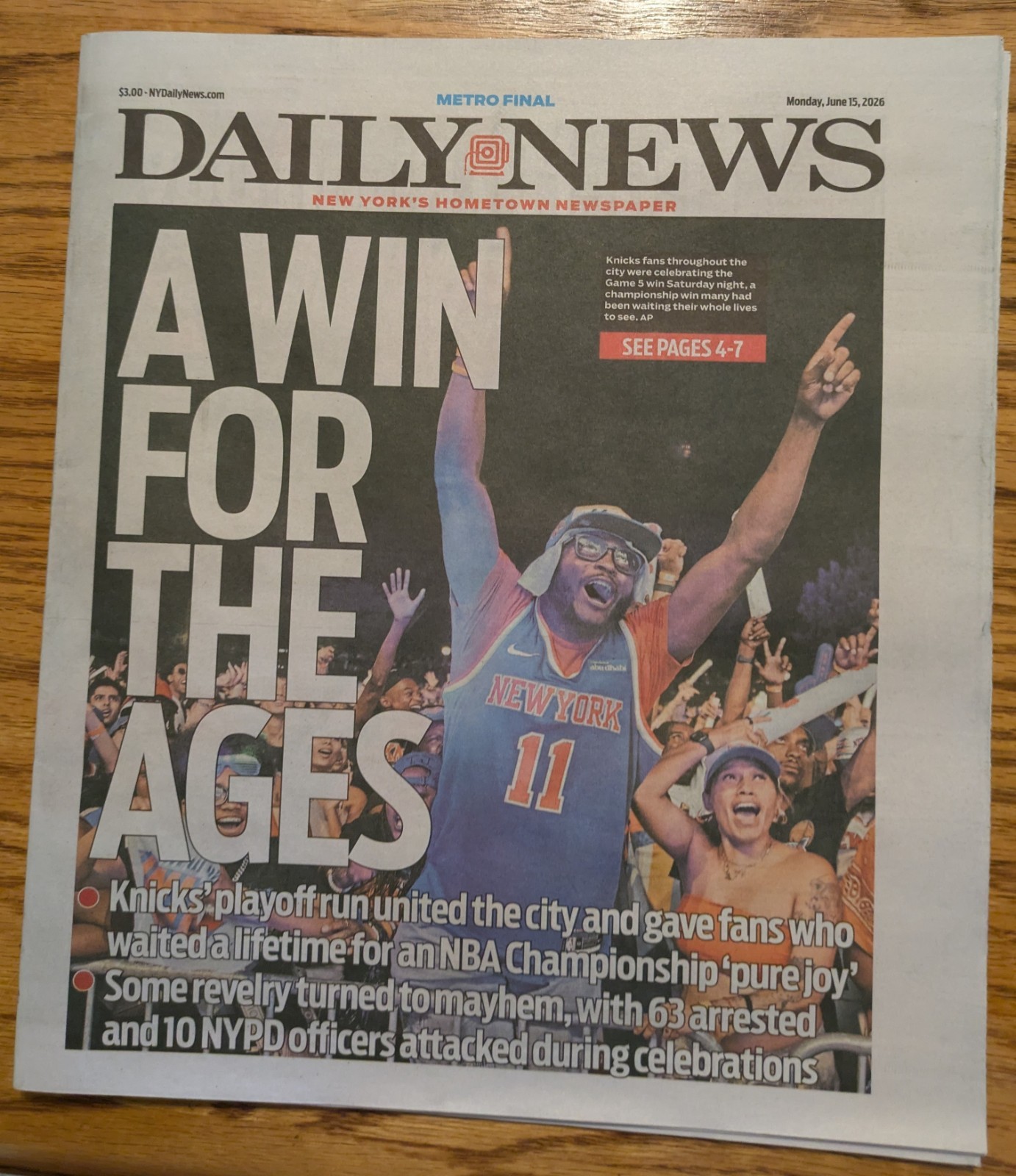New York Daily News “NY Knicks Win The NBA FINALS” Complete Newspaper 6/15/26