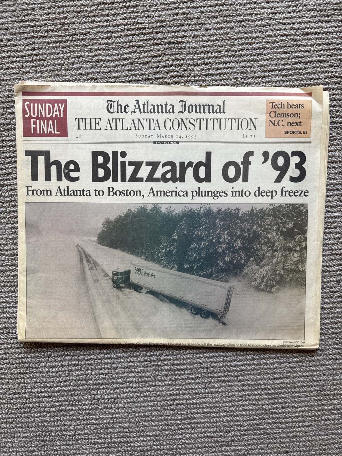 Blizzard of ’93 Atlanta Journal Constitution Newspaper Mar 14, 1993