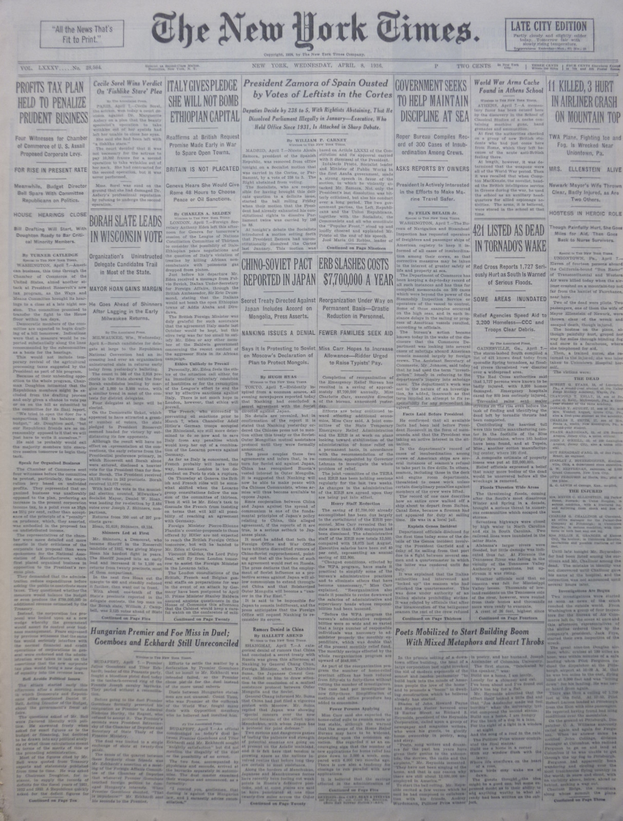 4-1936 April 8 ITALY GIVES PLEDGE WILL NOT BOMB ETHIOPIAN CAPITAL SELASSIE Times
