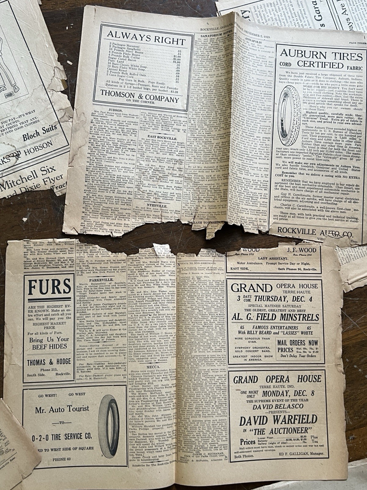 Vintage Rockville Tribune Newspaper Rockville Indiana December 2 1919 Rare
