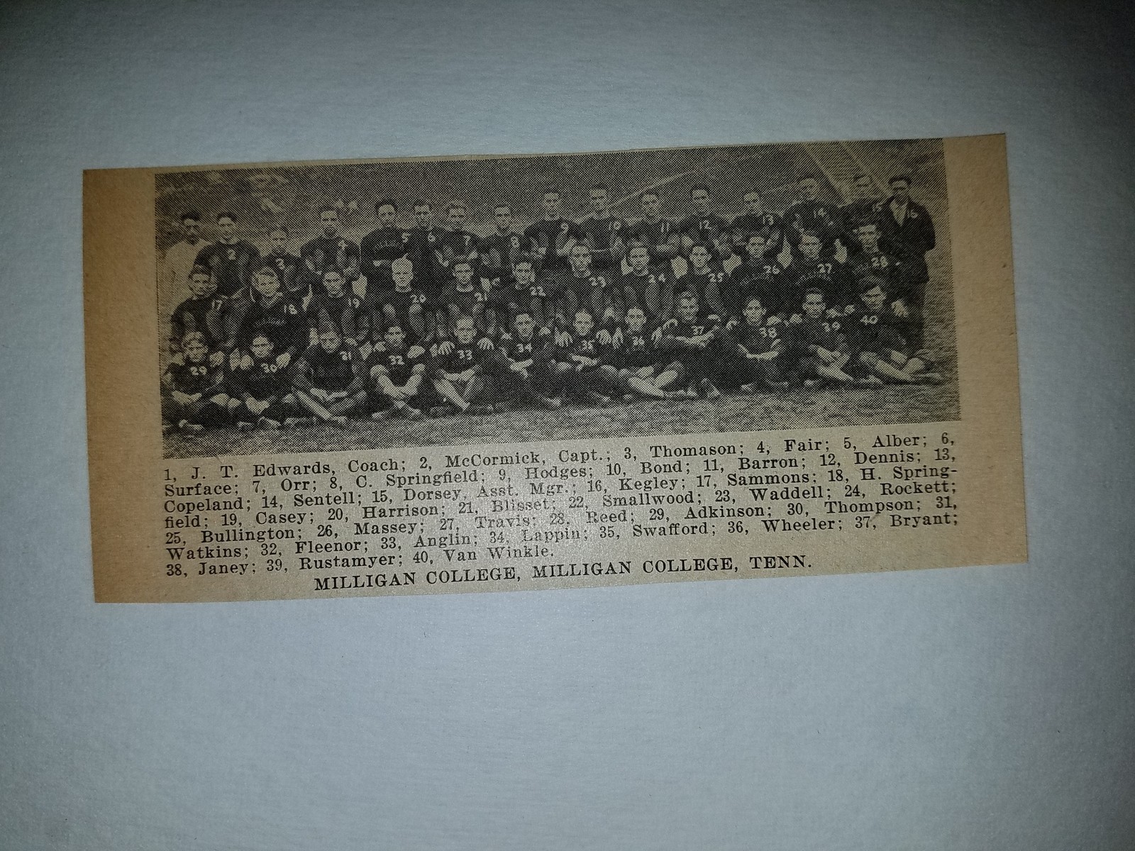 Milligan College Tennessee 1925 Football Team Picture