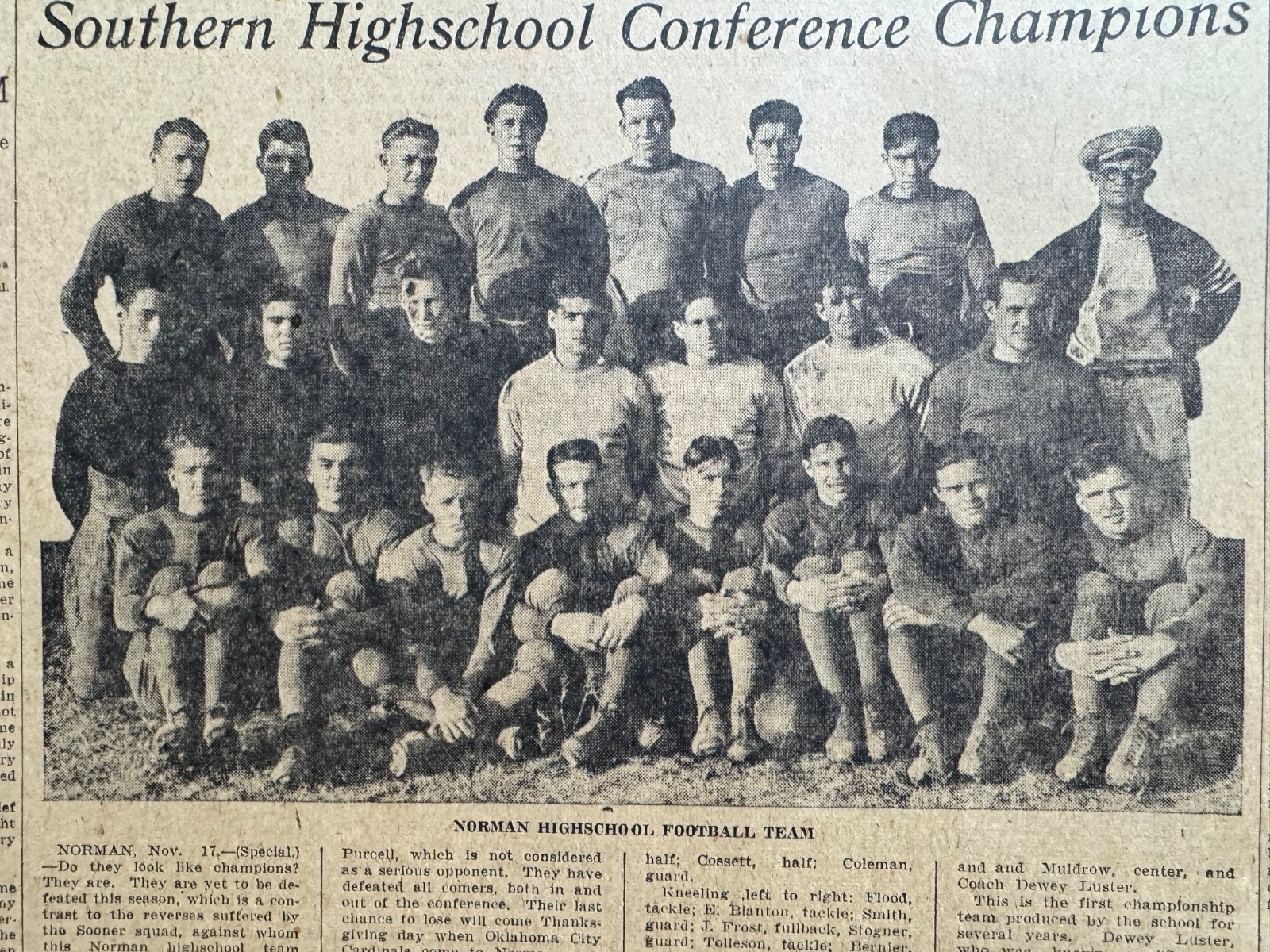 1924 NORMAN, OKLA. HIGHSCHOOL FOOTBALL TEAM OKLA. CITY NEWSPAPER PAGE