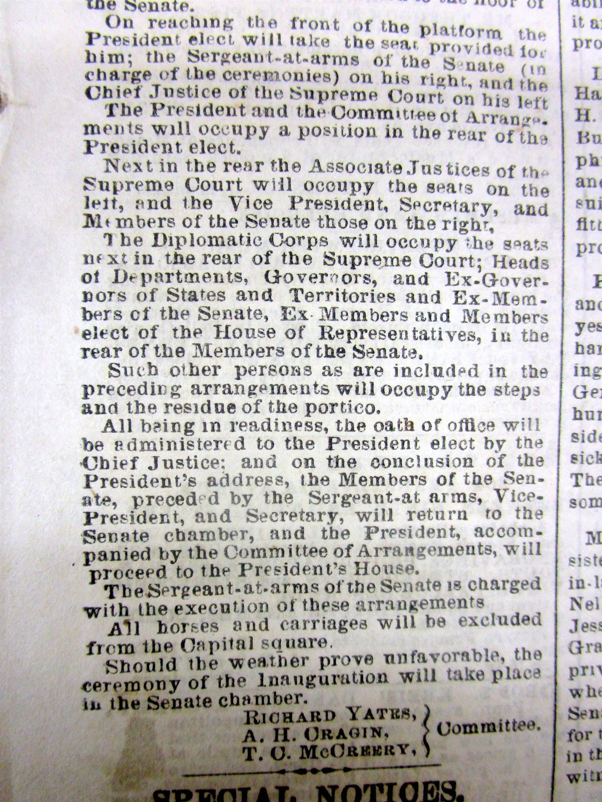Best 1869 Washington DC newspaper INAUGURATION of PRESIDENT ULYSSES S GRANT