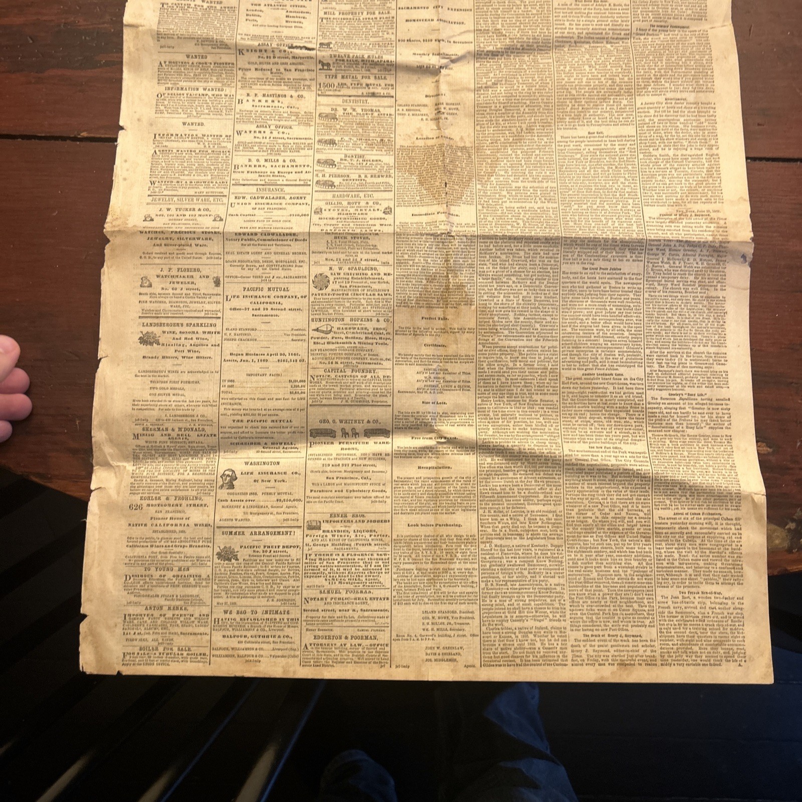 June 30th 1869 Issue of Sacramento Daily Union Newspaper Civil War Era Paper